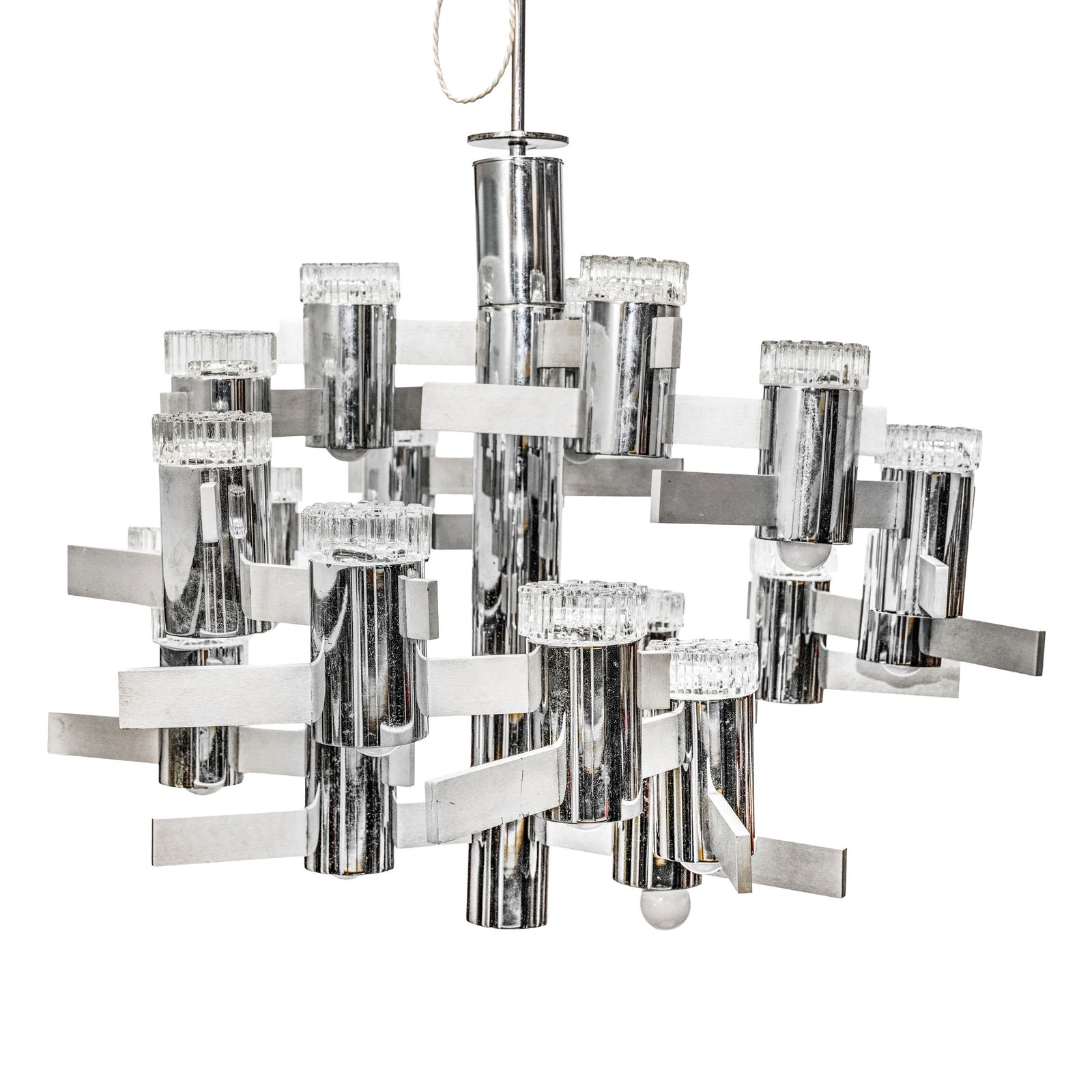 Gaetano Sciolari (Italian 1927-1994) Chandelier: Circa 1970s Chromed metal, glass Approx 90cm diameter