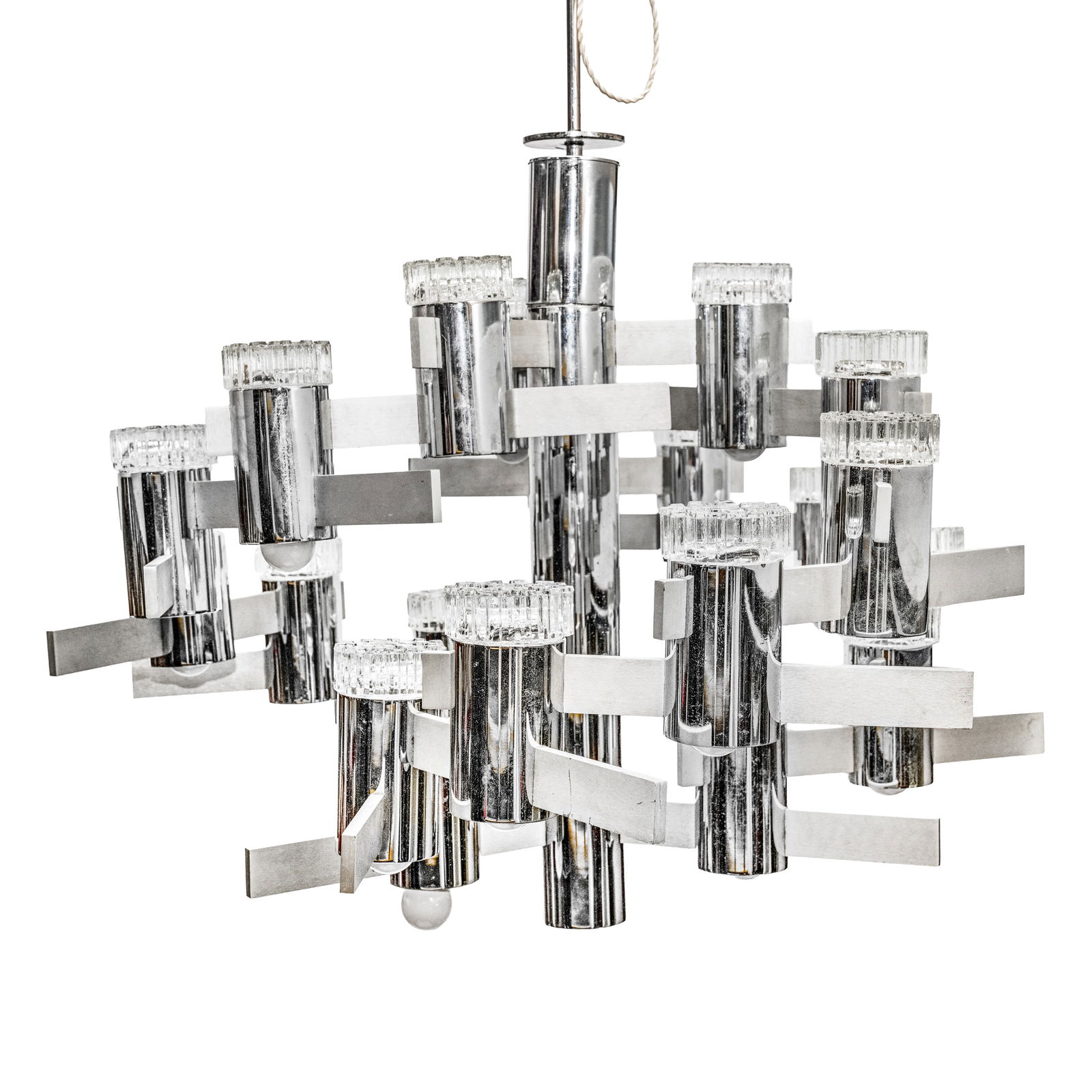 Gaetano Sciolari (Italian 1927-1994) Chandelier: Circa 1970s Chromed metal, glass Approx 90cm drop
