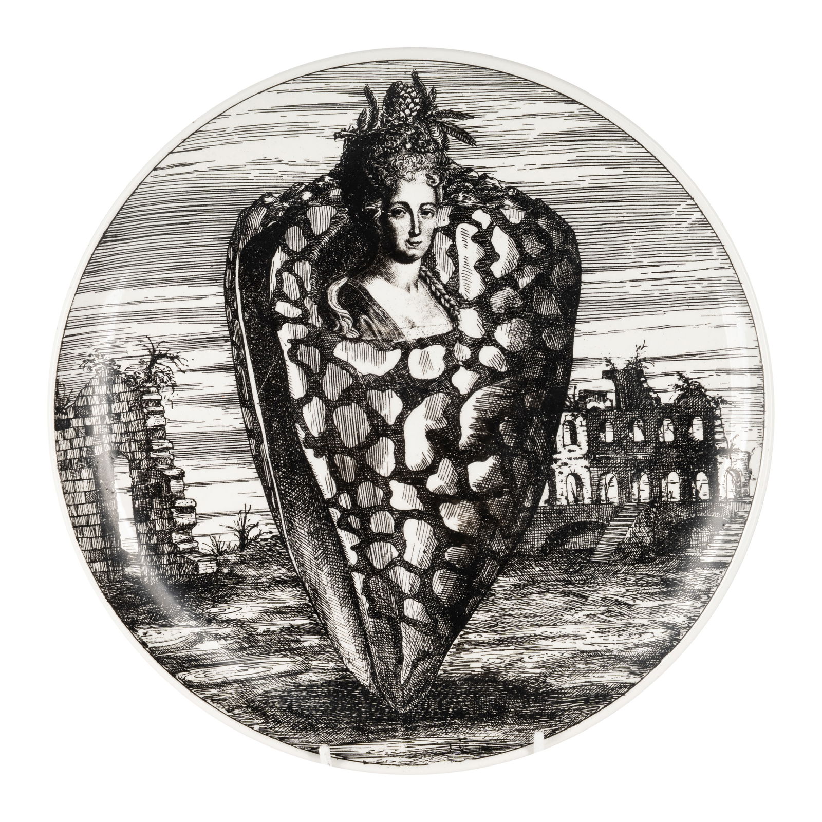 Fornasetti, Italy 'Le Oceanidi' Plate: Circa 1950s Printed porcelain Printed 'Fornasetti Milano Made in Italy Le Oceanidi' to reverse 26cm diameter