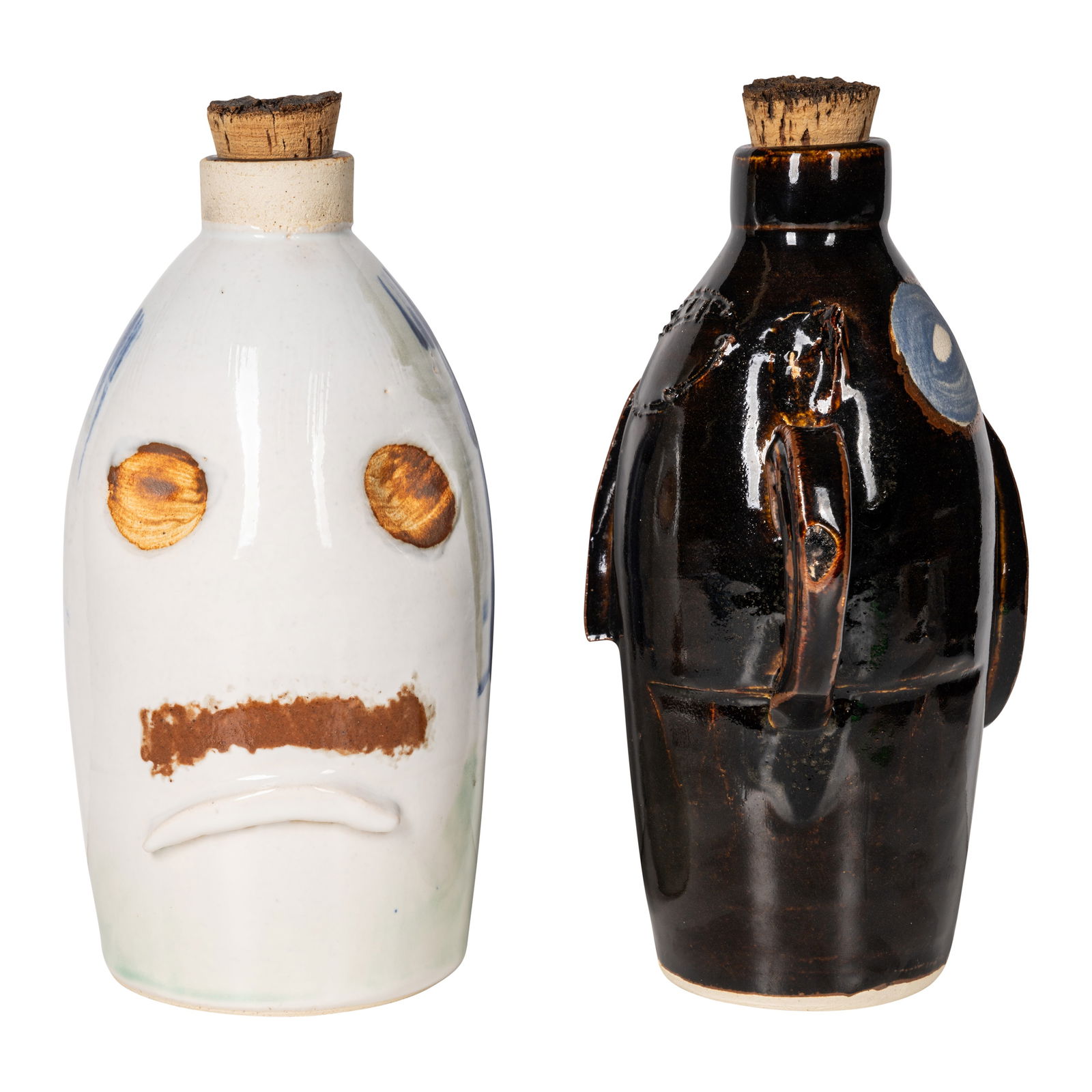 Monique Van Genderen (Canadian b.1965) Two Face Jars: 2011 Glazed earthenware Painted marks 'MMH MVG' to underside 26cm high