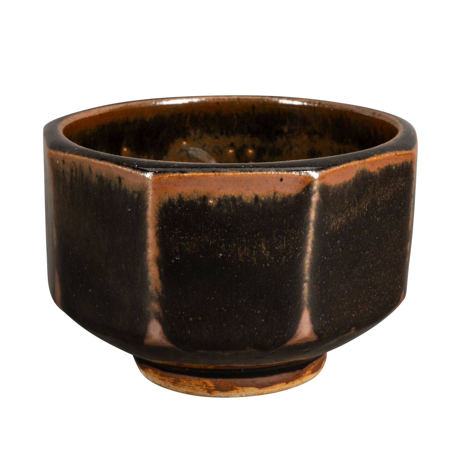 David Leach (British 1911-2005) Cut sided footed bowl: Tenmoku glazed stoneware Impressed artists seal 13.3cm diameter, 9cm high