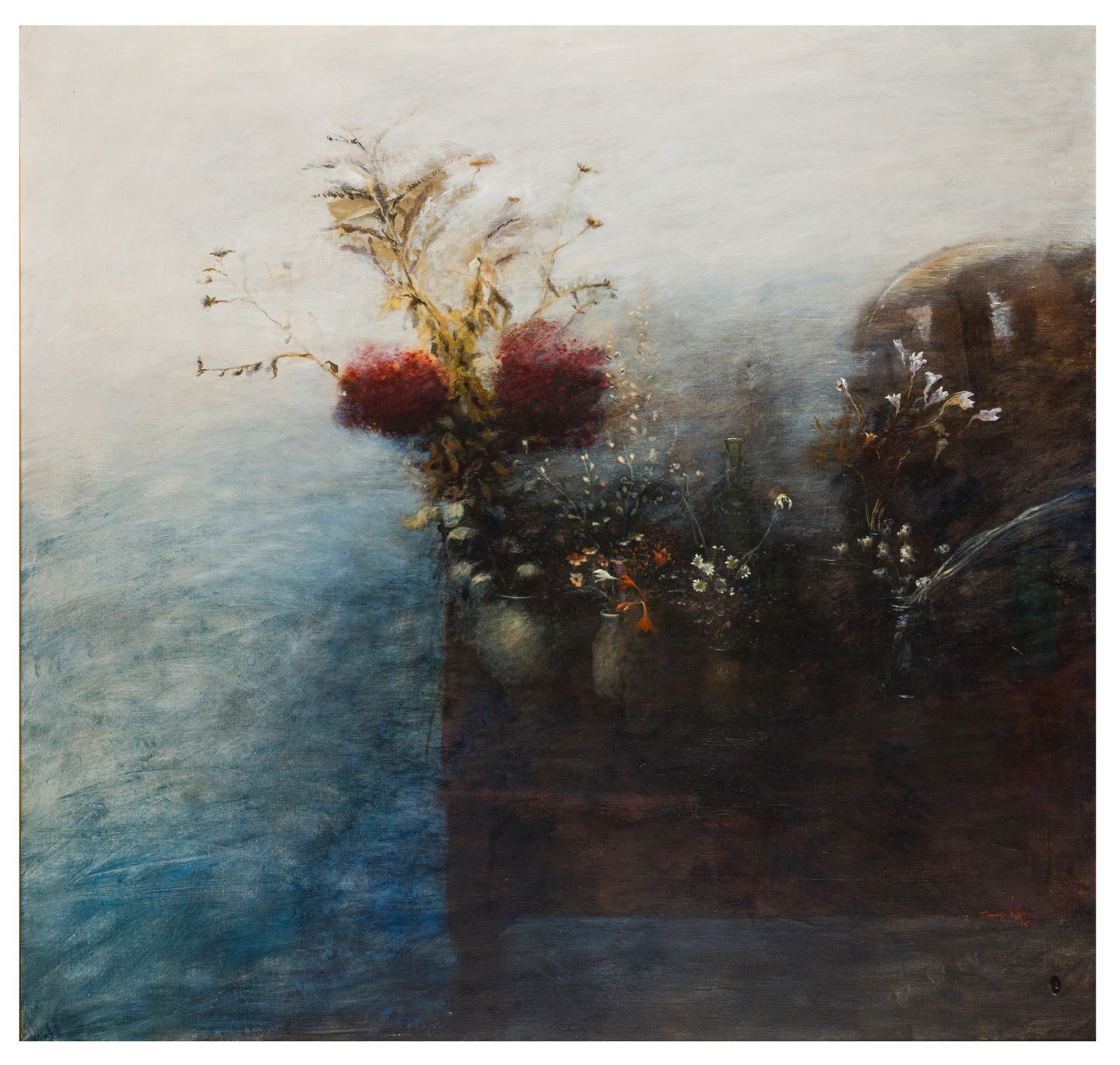 § Terry Lee (British, b.1932) Still Life Flowers on a Table: § Terry Lee (British, b.1932) Still Life Flowers on a Table signed and dated 'Terry Lee/75' (lower right) oil on canvas Dimensions:91 x 96 cm. (35 3/4 x 37 3/4 in.)Notes: Exhibited: