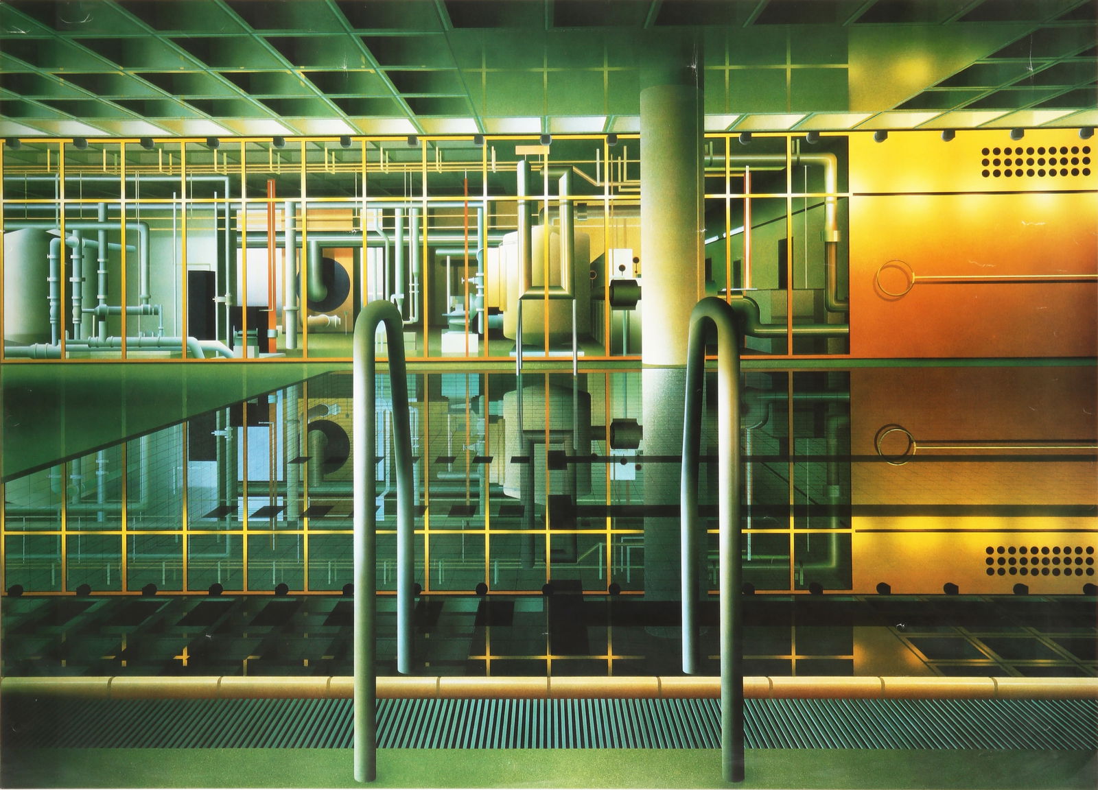 § Ben Johnson (British, b.1946) Poolside Reflection: § Ben Johnson (British, b.1946) Poolside Reflection ca.1980soffset lithograph in colours on woveframedARR Dimensions:sheet 64 x 89cm