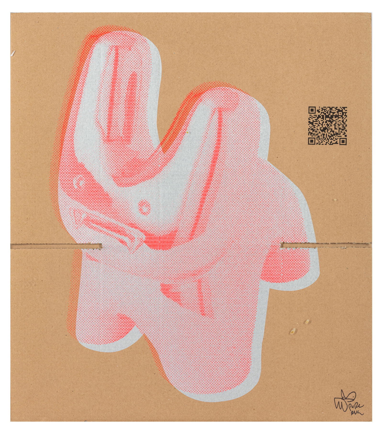 § Pure Evil (British, b.1968) Bunny: § Pure Evil (British, b.1968) Bunny signed with monogram 'Pure Evil' (lower right)screenprint on flattened cardboard box Dimensions:52 x 46 cm. (20 1/2 x 18 1/8 in.)