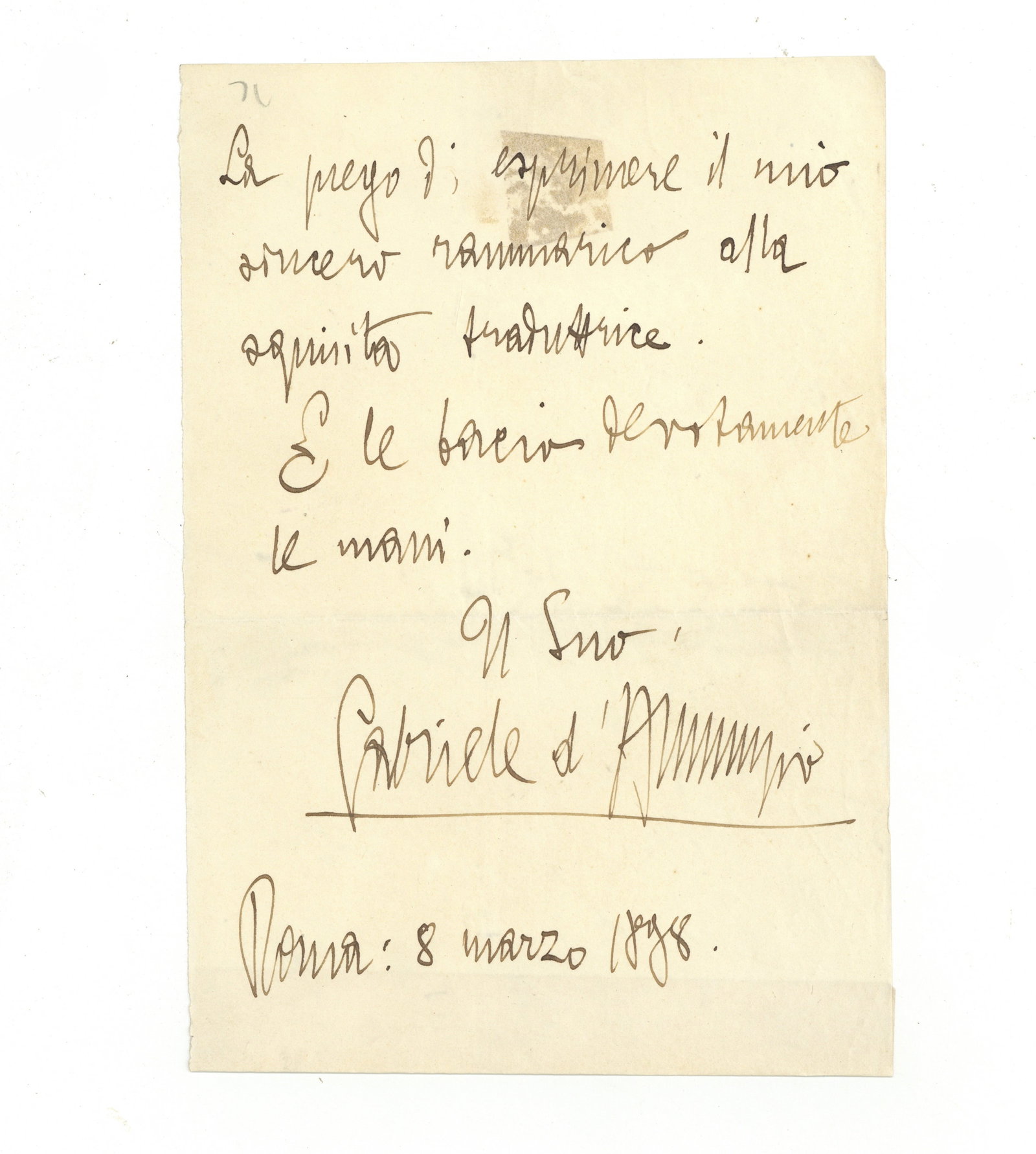 D'Annunzio (Gabriele) Autograph letter signed ("Gabriele D'Annunzio") (1 of 1)