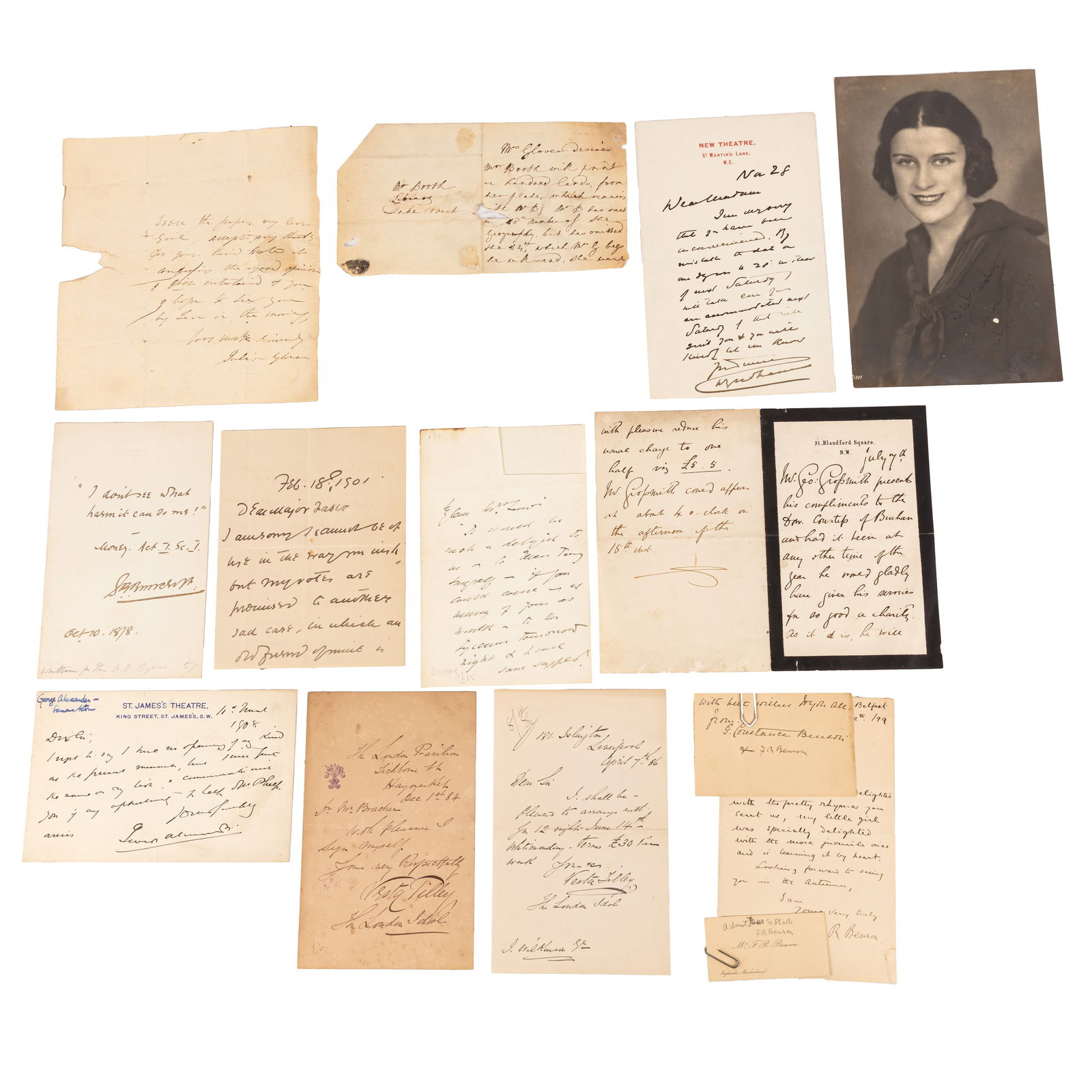 Autograph Collection.- Theatre Interest Letters and signatures, 19th and early 20th century (1 of 2)