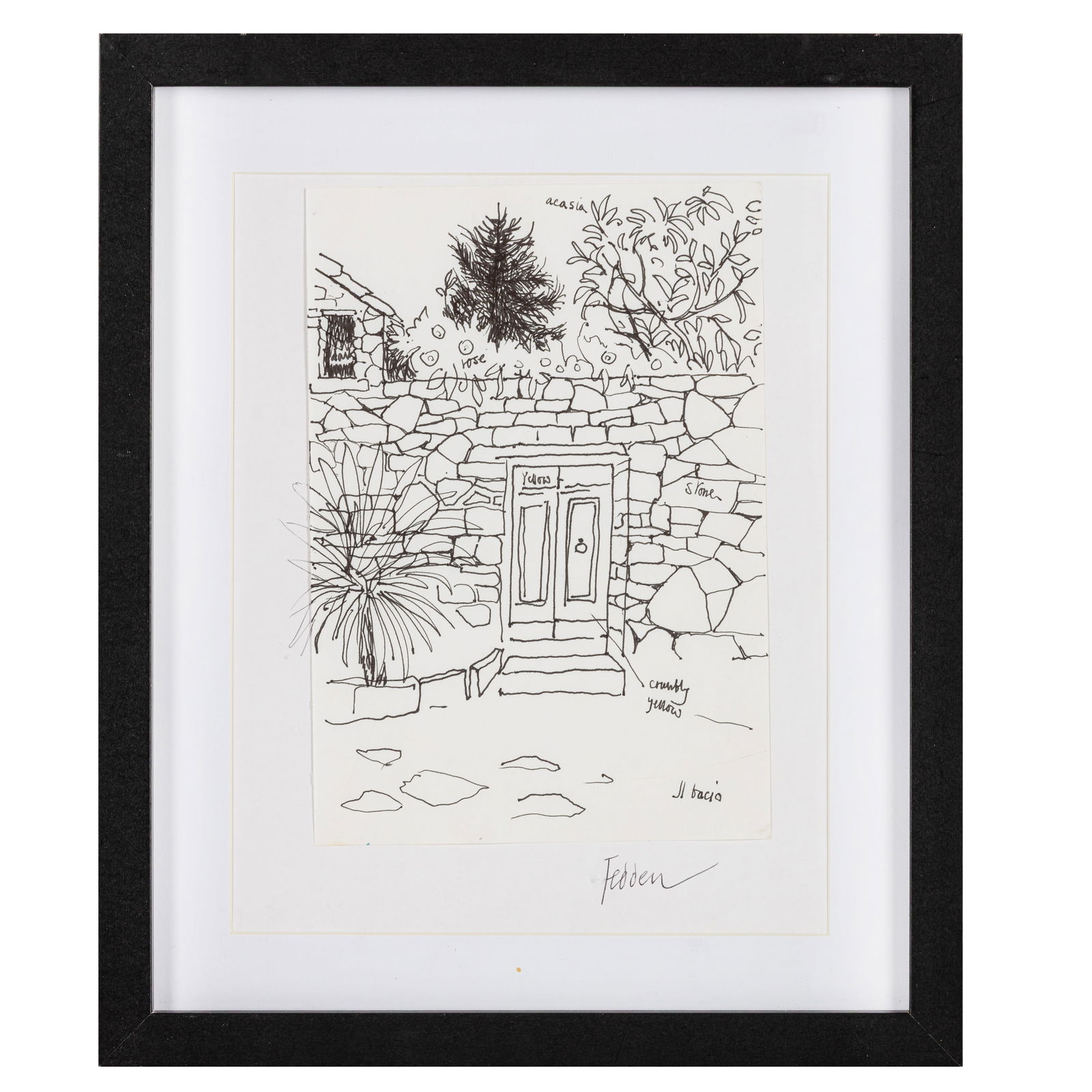 Fedden (Mary) Il bacio: Fedden (Mary) Il bacio pen and ink on paper, mounted, signed "Fedden" on mount in ballpoint ink, framed and glazed. Dimensions:13 x11"/ 33 x 28cm