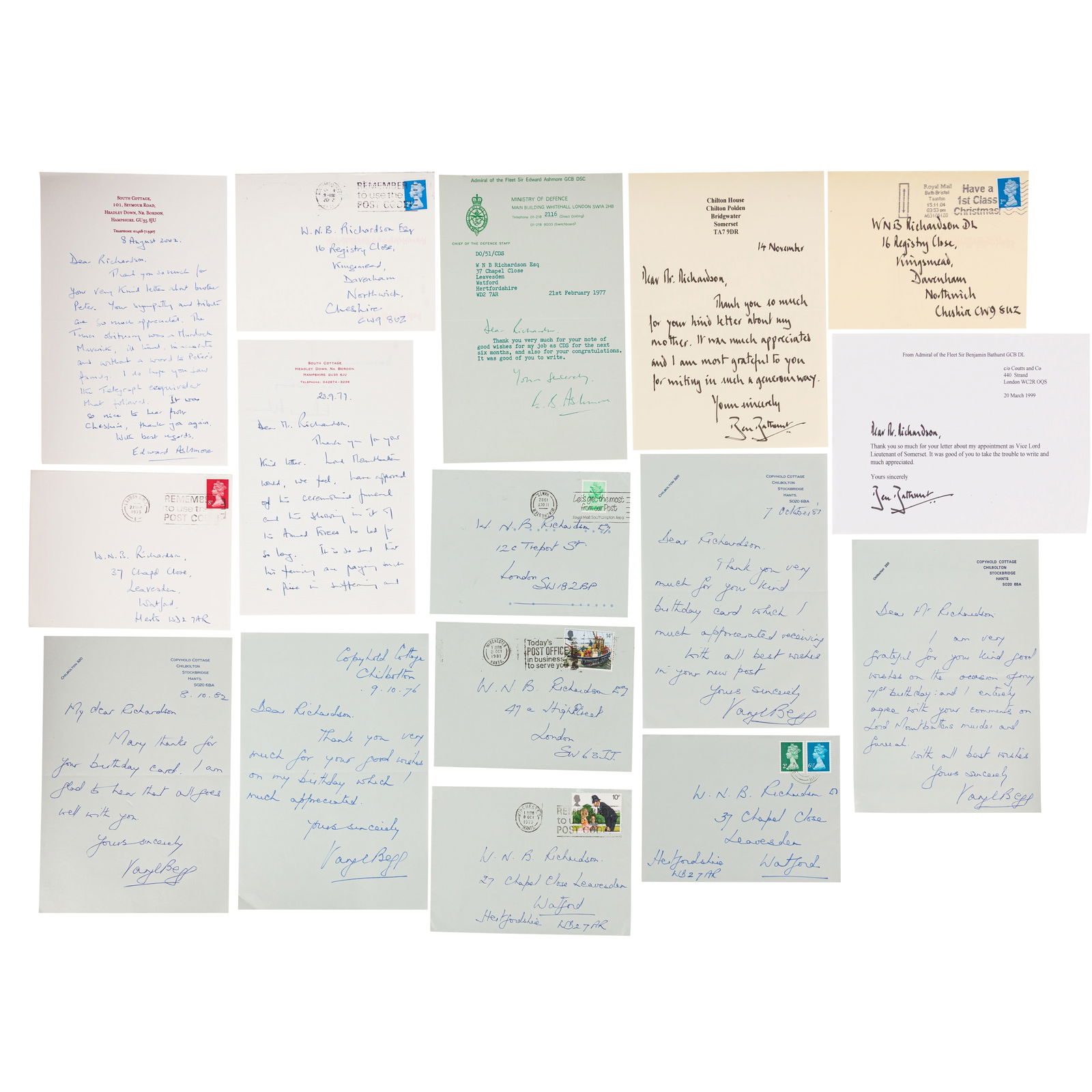 Autograph Collection.- Admirals of the Fleet Collection of letters from various Admirals of the Flee (1 of 6)