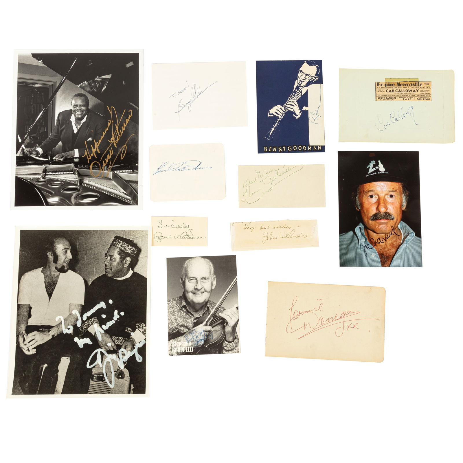 Autograph Collection.- Jazz Music Signatures by international jazz stars: Autograph Collection.- Jazz Music Signatures by international jazz stars Collection of signatures by international jazz stars, comprising: Benny Golson (signed card "To Steve!"), Benny Goodman (signe
