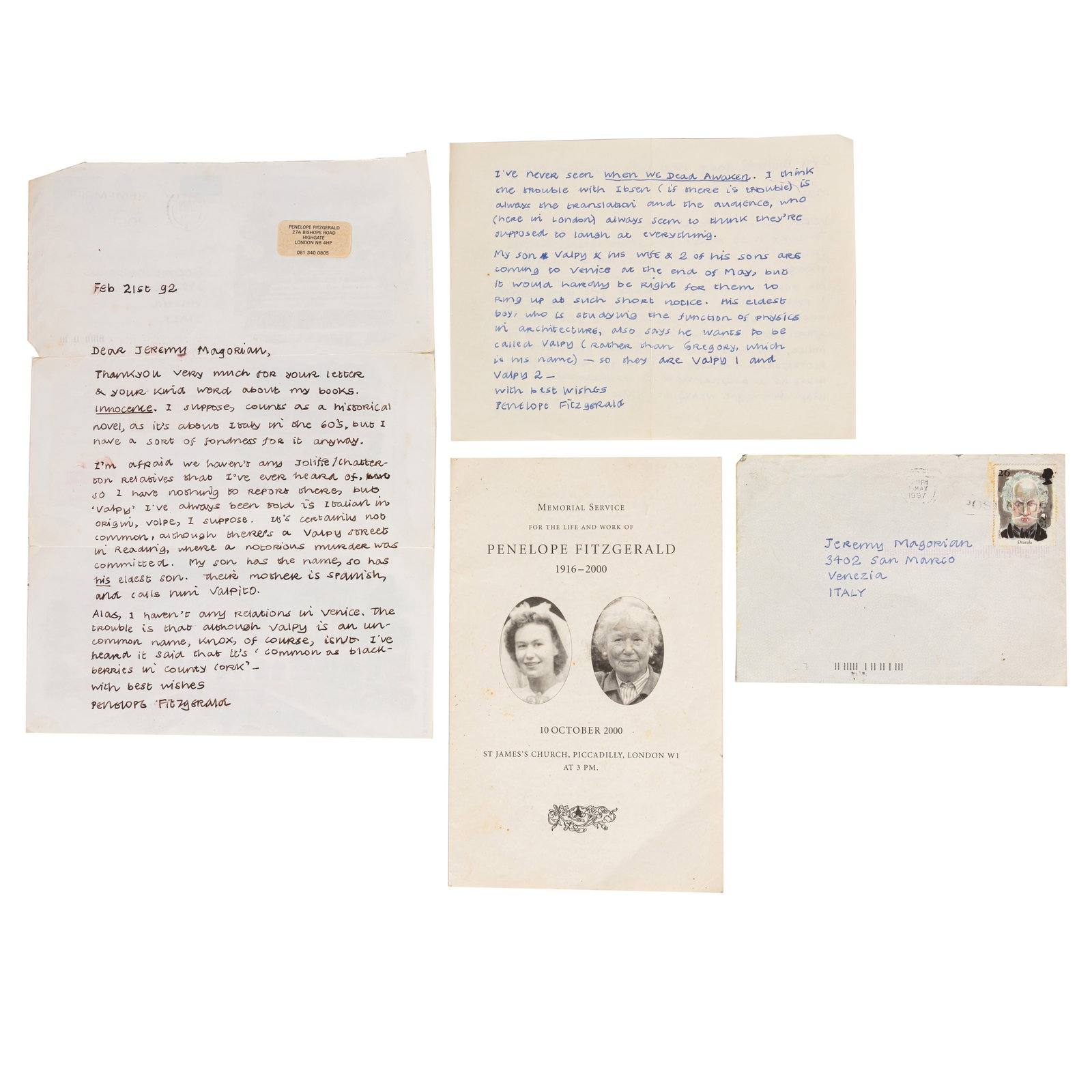 Fitzgerald (Penelope) Two autograph letters signed (1 of 1)