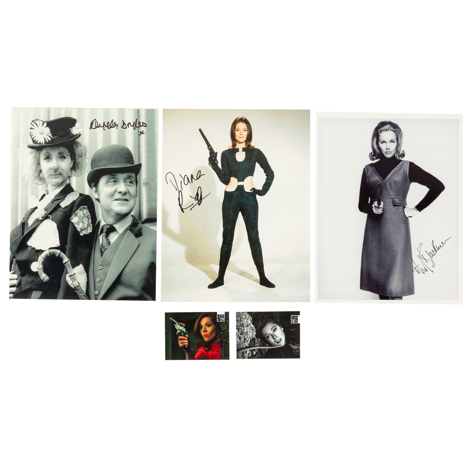 The Avengers.- Rigg, Blackman & Douglas Signed photographs: The Avengers.- Rigg, Blackman & Douglas Signed photographs Three photographs individually signed by Diana Rigg as Emma Peel, Honor Blackman as Cathy Gale and Angela Douglas as Miranda in 'Requiem';