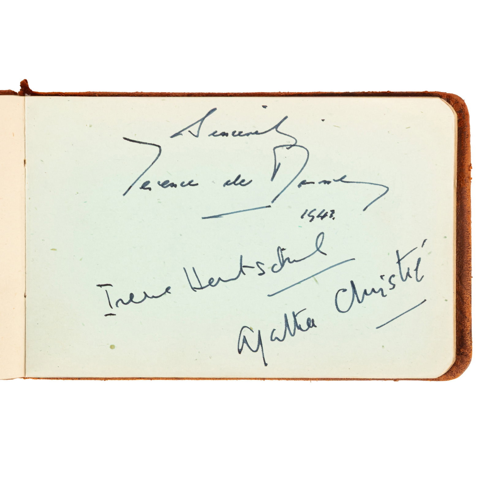 Autograph Album.- Incl. Agatha Christie c. 1940s: Autograph Album.- Incl. Agatha Christie c. 1940s Autograph album featuring signatures by vintage actors, entertainers, caricaturists and other prominent figures, including: Agatha Christie (on same