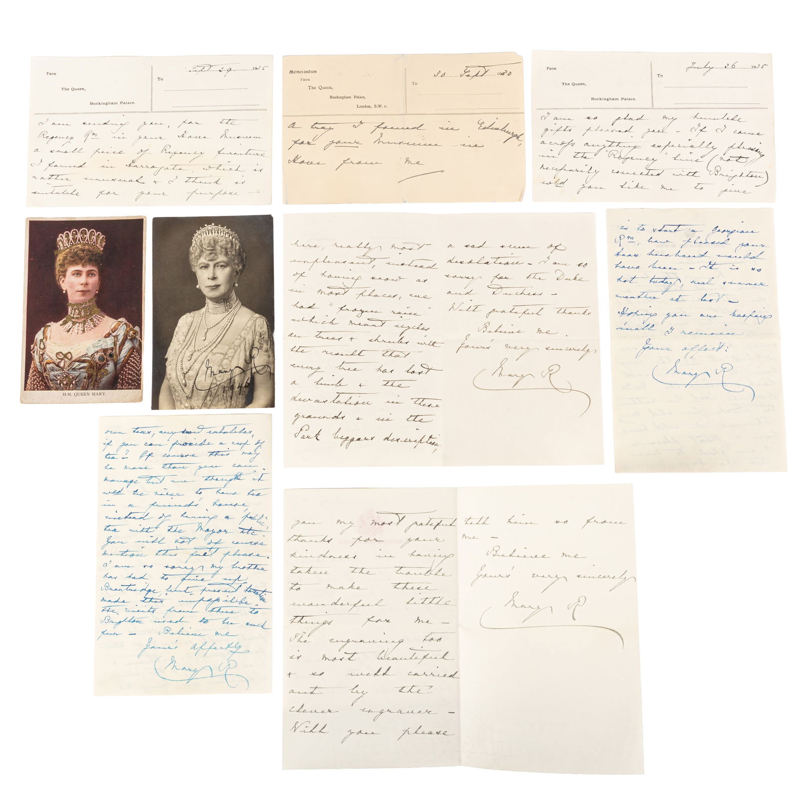Mary of Teck, Queen Consort to King George V Group of letters to Major and Mrs Woodhouse (1 of 1)
