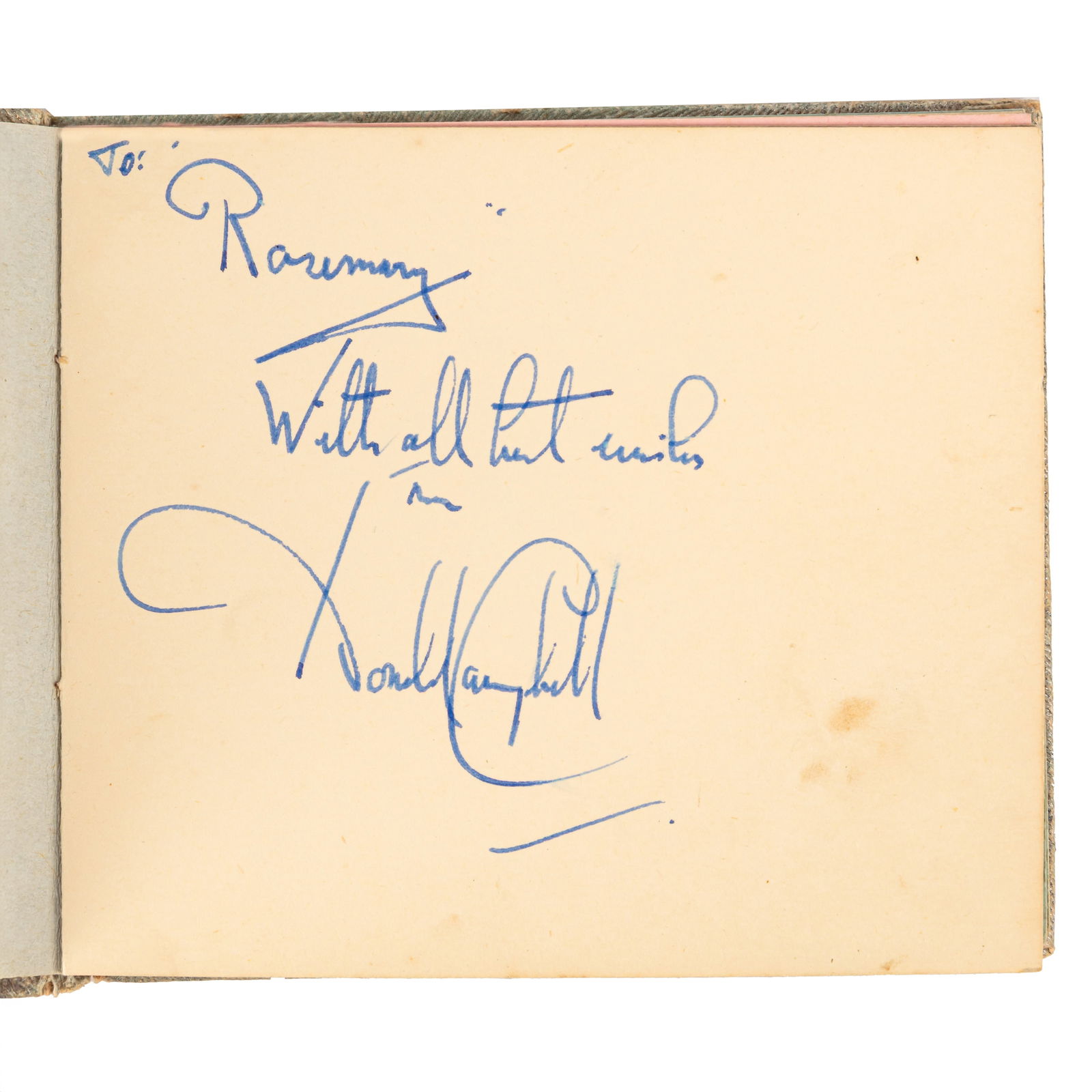 Autograph Album.- Incl. Donald Campbell c. 1960s: Autograph Album.- Incl. Donald Campbell c. 1960s Autograph album featuring signatures by Donald Campbell ("To Rosemary, with all best wishes"), Bob Braithwaite, Kenneth Wolstenholme, also featuring