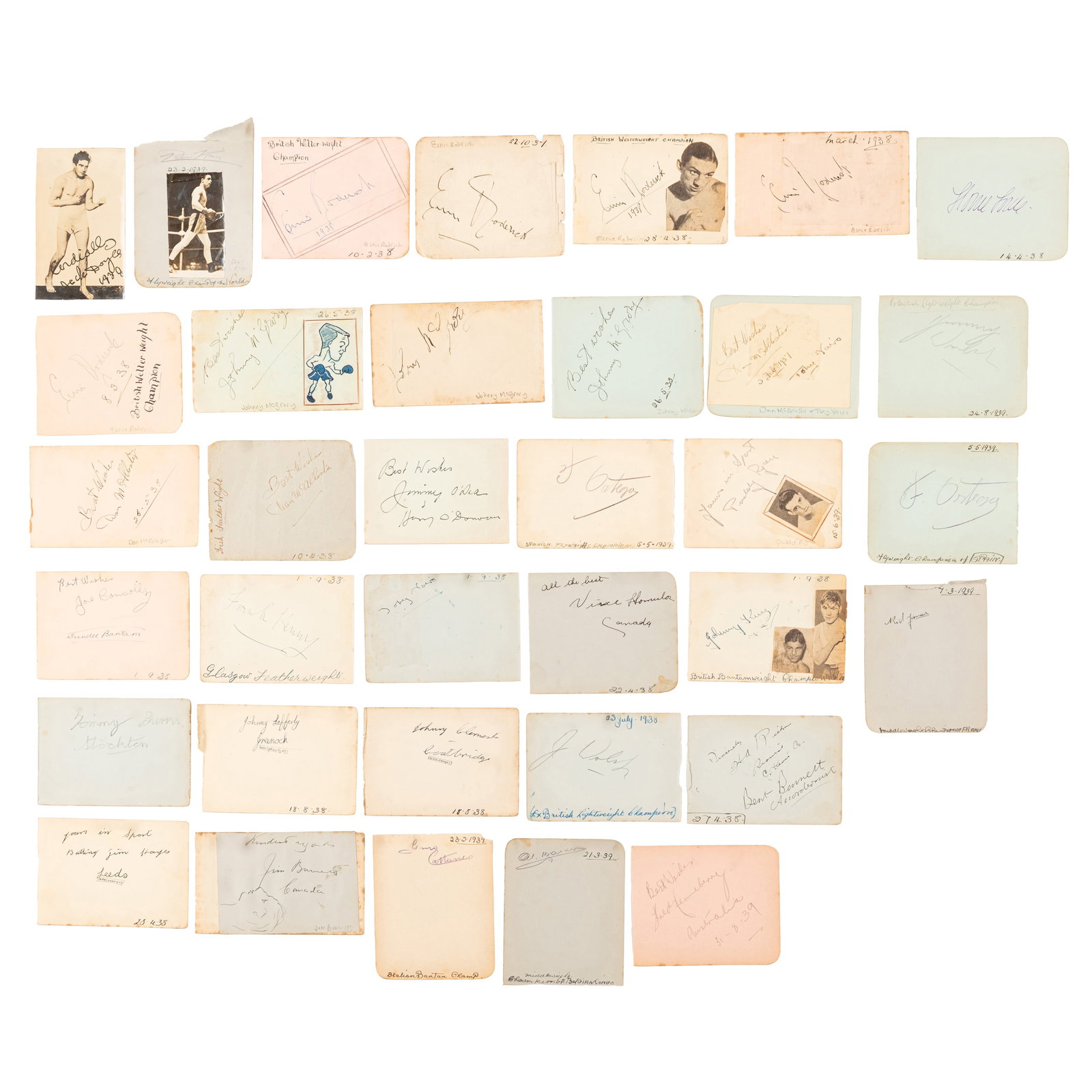 Autograph Collection.- Boxing Interest, 1930s Vintage boxing champions: Autograph Collection.- Boxing Interest, 1930s Vintage boxing champions Jimmy Walsh, Lionel Gibbs, Johnny Clements, Johnny Lafferty, Johnny King, Frank Kenny, Dan McAllister, Joe Connolly, Paddy