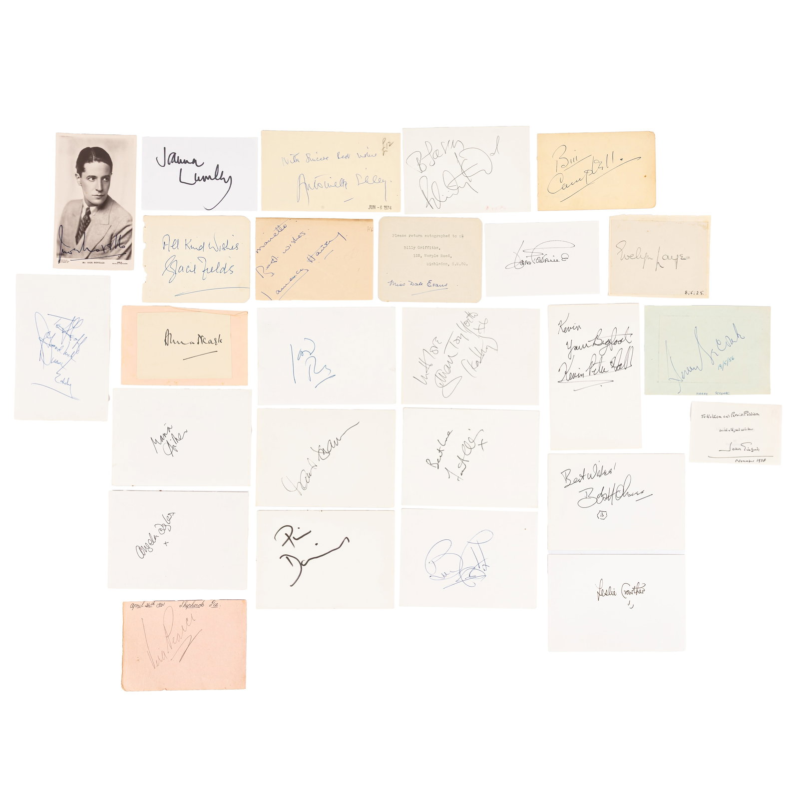 Autograph Collection.- Actors & Entertainers Signed cards, 19th-20th century: Autograph Collection.- Actors & Entertainers Signed cards, 19th-20th century Very large collection of cards, clipped autographs and album pages signed by actors and entertainers, including: Edward Sm