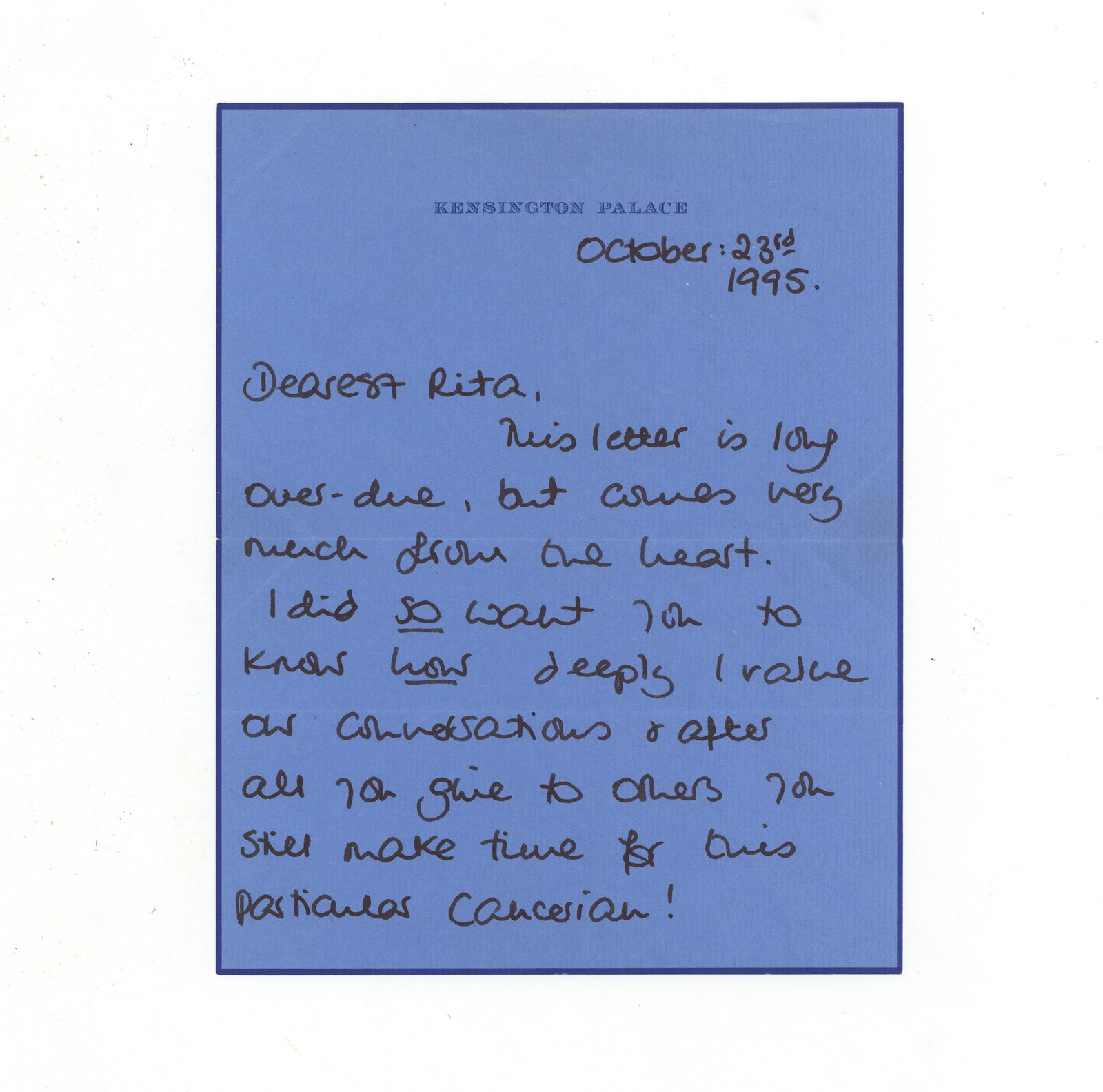 Diana, Princess of Wales Autograph letter signed ("Diana") (1 of 2)