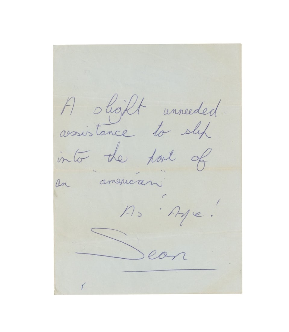 Connery (Sean) Autograph letter signed ("Sean") (1 of 1)