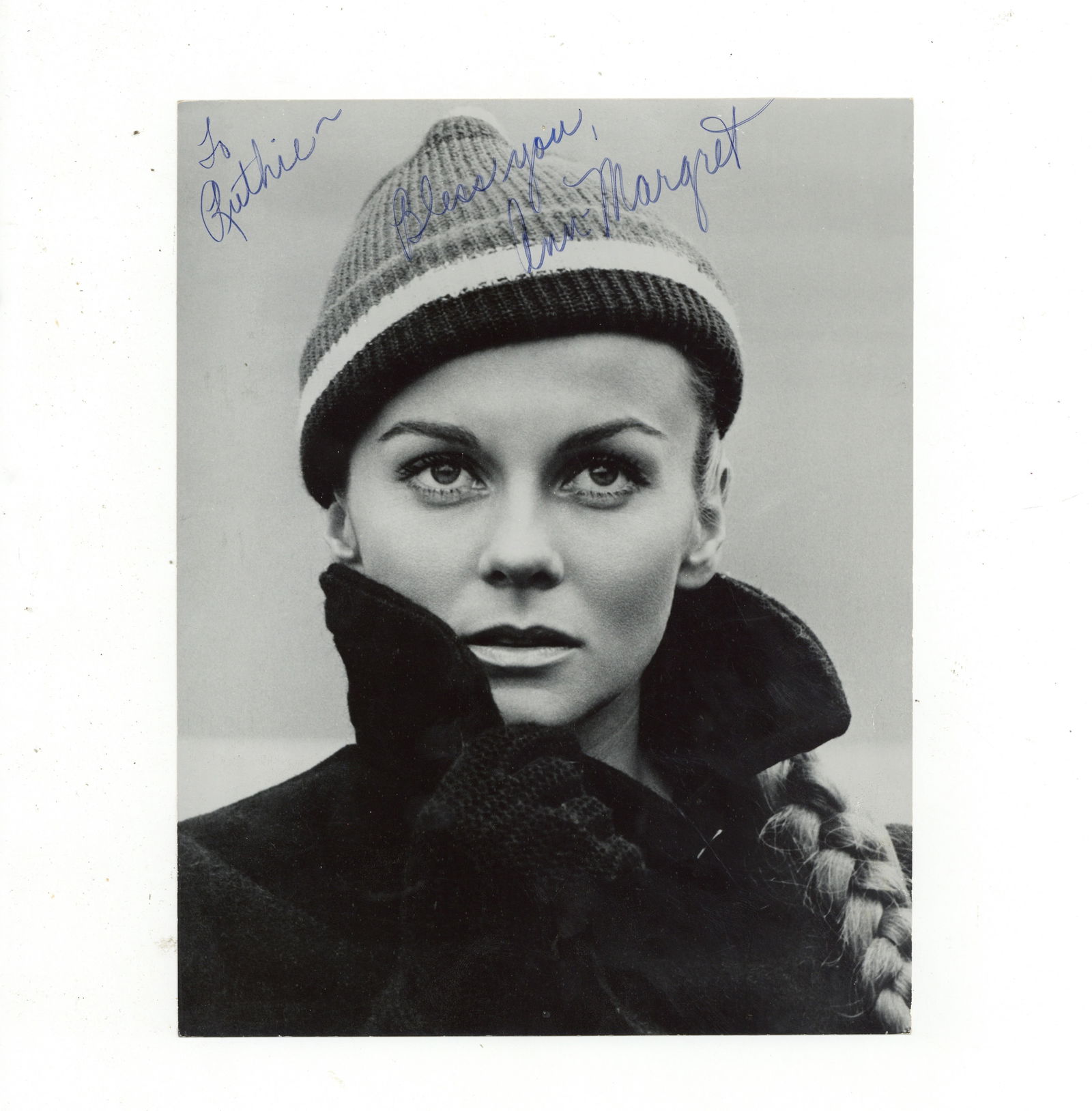 Ann-Margret Signed photograph: Ann-Margret Signed photograph Glossy black and white photograph of the Swedish-American actress and singer, signed and inscribed in blue ink "To Ruthie, Bless you, Ann-Margret", in excellent