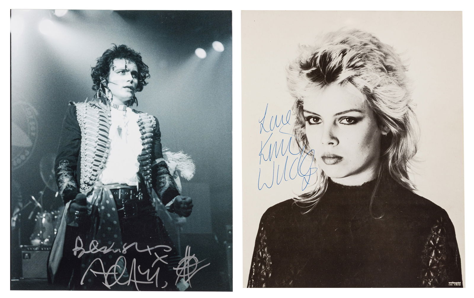Ant (Adam) & Kim Wilde Signed photographs: Ant (Adam) & Kim Wilde Signed photographs Black and white photograph of Adam Ant during a concert, signed in silver marker along the lower margin, 10 x 8"; together with a promotional black and