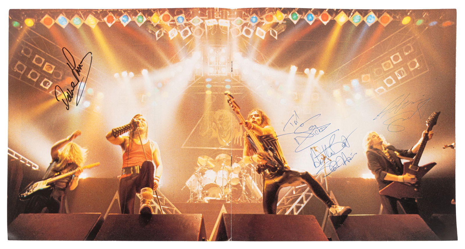Iron Maiden Signed souvenir programme: Iron Maiden Signed souvenir programme World Piece Tour'83 souvenir programme, signed on internal pages by Dave Murray, Nico McBrain, Adrian Smith and Steve Harris, some handling wear and creasing to