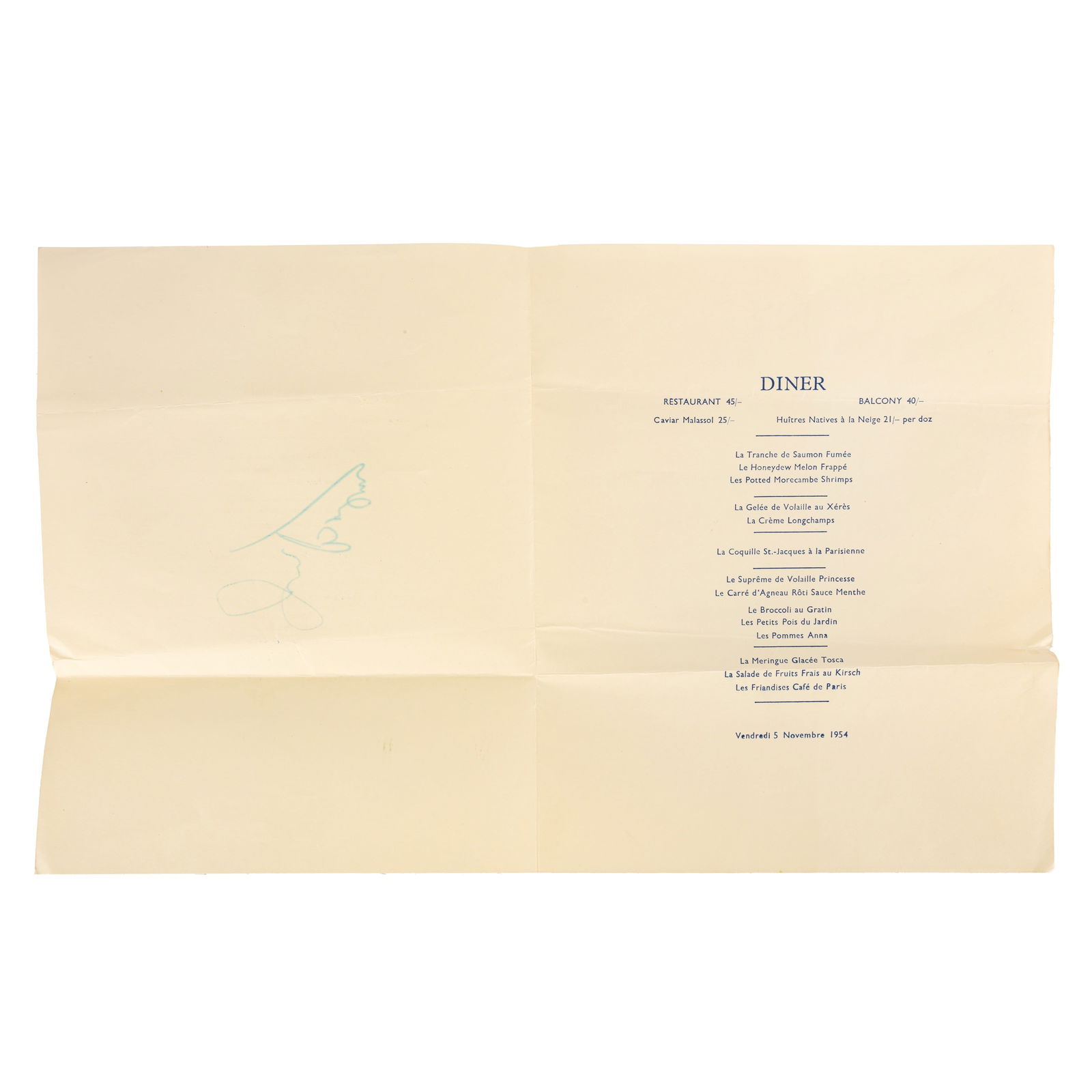 Berlin (Irving) Signed menu - 2