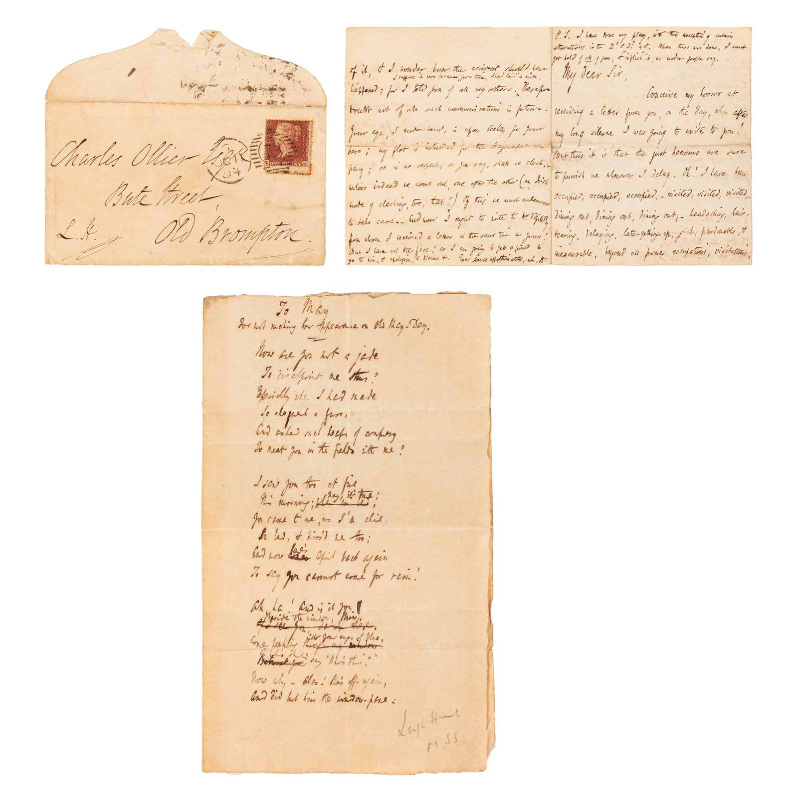 Hunt (Leigh) Autograph letter and poem (1 of 2)