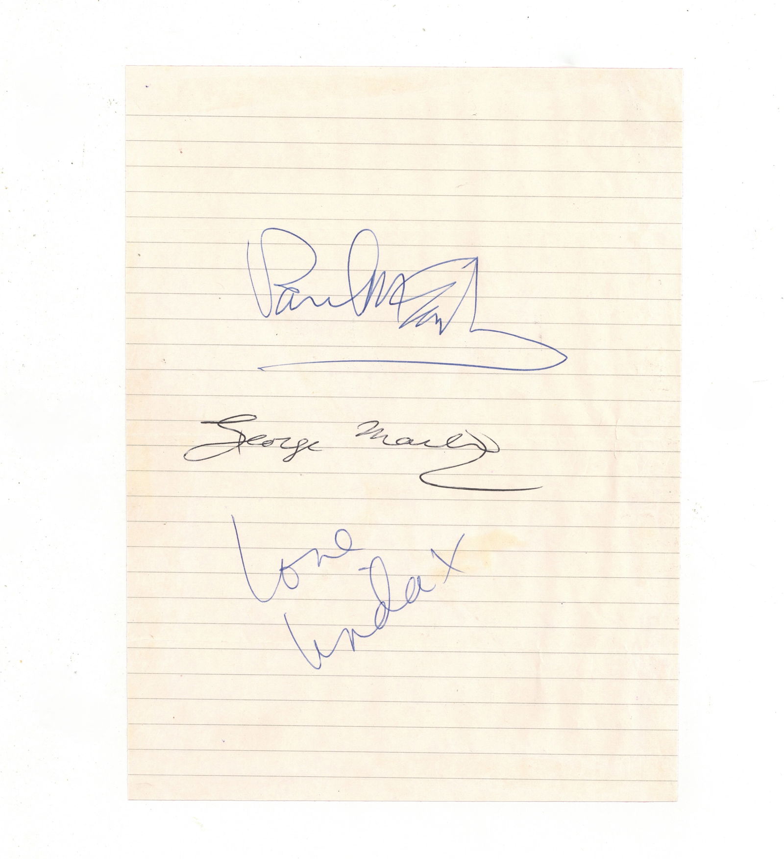 McCartney (Paul) & Linda, & George Martin Set of signatures (1 of 1)