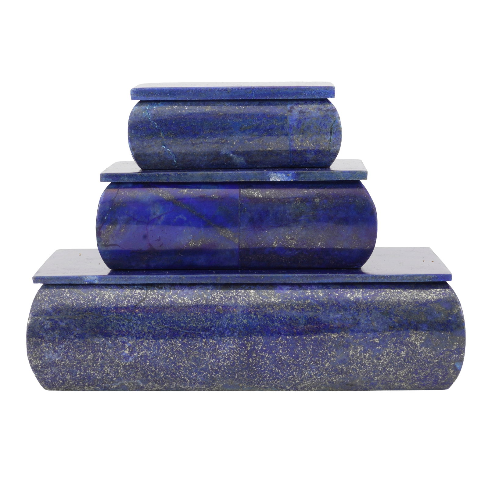 A Graduated set of three Lapis Lazuli boxes and covers: A Graduated set of three Lapis Lazuli boxes and covers 20th / 21st Century Lapis Lazuli Largest 4.5cm high x 15cm wide x 11cm deep