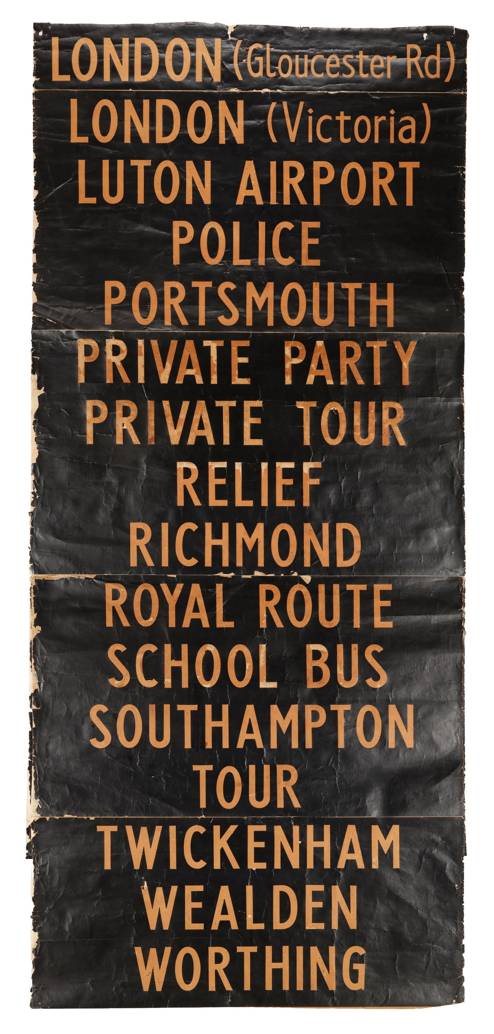 Vintage Bus Destination Blind: Vintage Bus Destination Blind London (Gloucester Rd), London (Victoria), Luton Airport, Police, Portsmouth, Private Party, Private Tour, Relief, Richmond, Royal Route, School Bus, Southampton, Tour,
