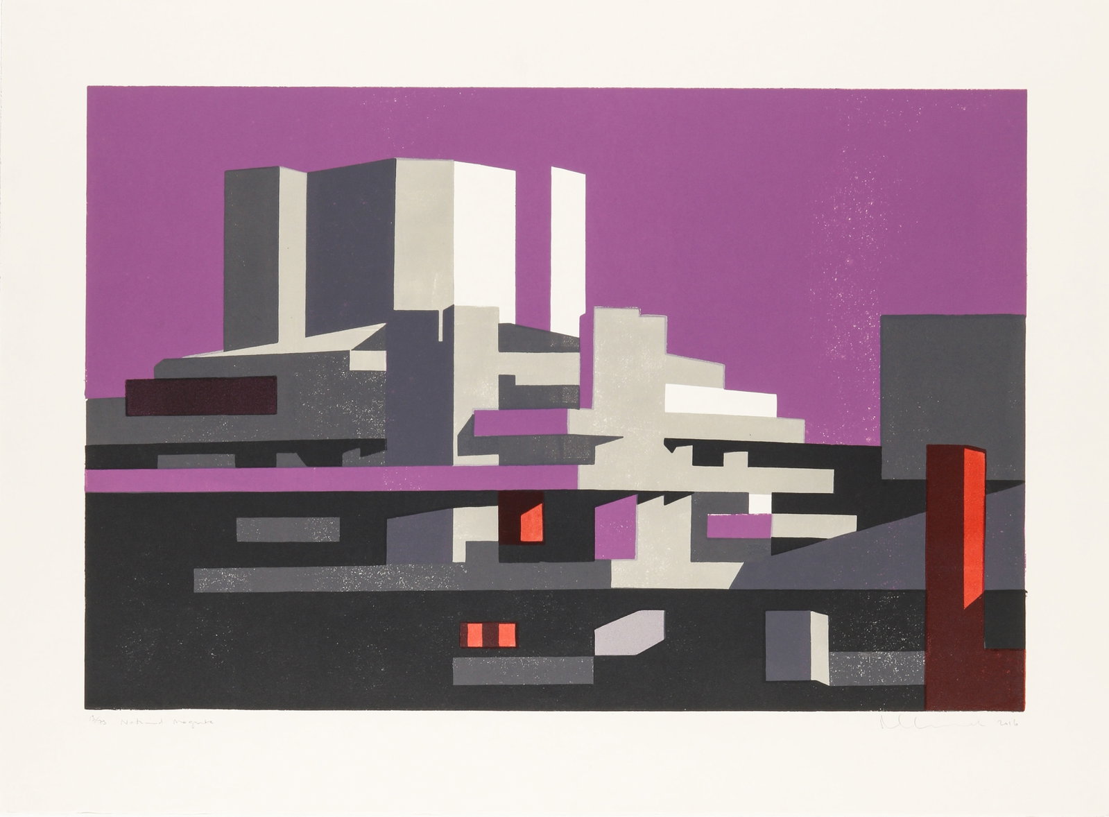 § Paul Catherall (British, b.1967) National Magenta: § Paul Catherall (British, b.1967) National Magenta 2016 signed, dated, titled and numbered 13/75 in pencil linocut in colours on wove printed by the artist framed ARR Dimensions:sheet 56 x 76cm