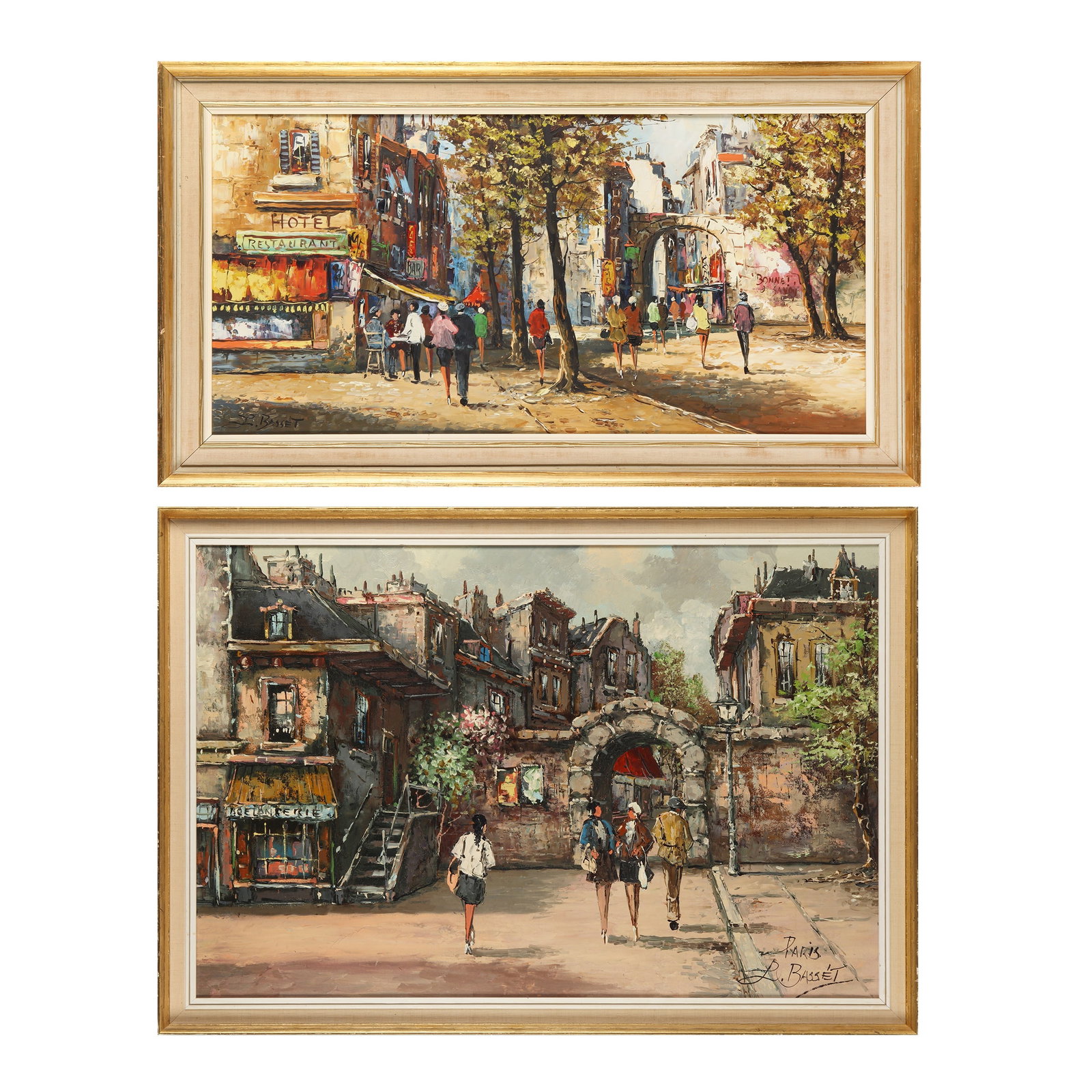 § Louis Basset (French, b.1948) Paris: § Louis Basset (French, b.1948) Paris signed and titled 'PARIS/L.BASSET' (lower right) oil on canvas 61.4 x 91.9 cm (24 1/8 x 36 1/8 in.) together with; signed 'L.BASSET' (lower left) oil on