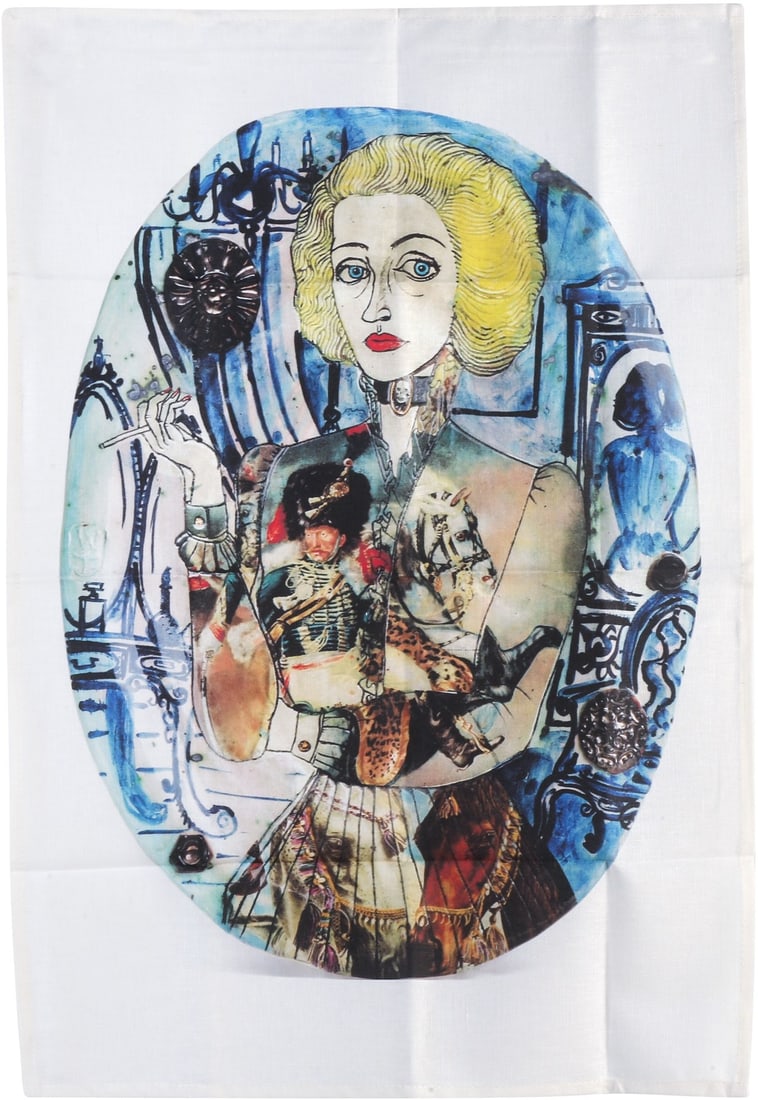 § Sir Grayson Perry C.B.E. R.A. (British, b.1960) Claire as a Soldier Tea Towel: § Sir Grayson Perry C.B.E. R.A. (British, b.1960) Claire as a Soldier Tea Towel 2022 from the limited edition of 400 digital print on linen produced by Victoria Miro Gallery in collaboration