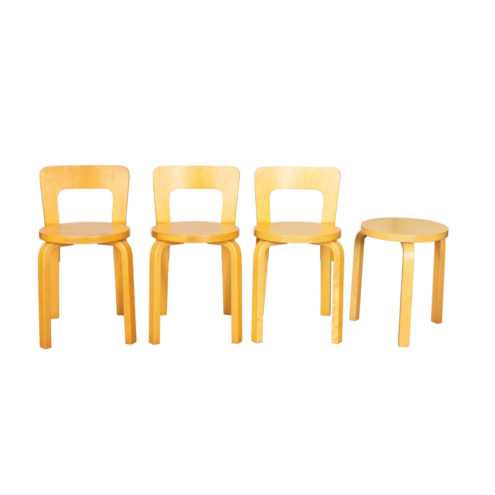 Alvar Aalto (Finnish 1898-1976) for Artek Model 60 Stool and Three Model 66 chairs - 2
