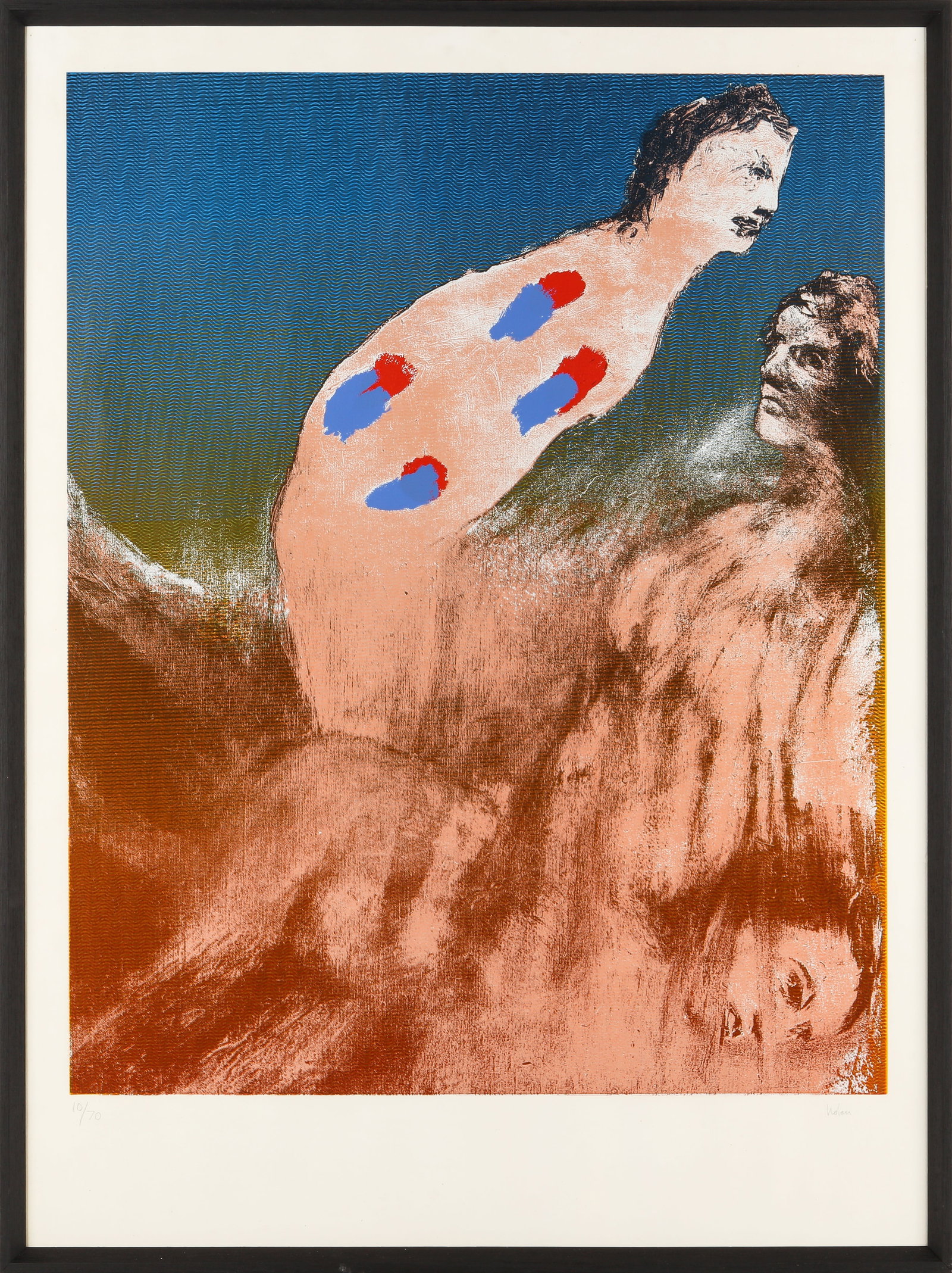 § Sir Sidney Nolan C.B.E. R.A. (Australian, 1917-1992) Inferno II: § Sir Sidney Nolan C.B.E. R.A. (Australian, 1917-1992) Inferno II 1967 signed and numbered 10/70 in pencil screenprint in colours on wove from the Inferno Portfolio framed ARR Dimensions:image