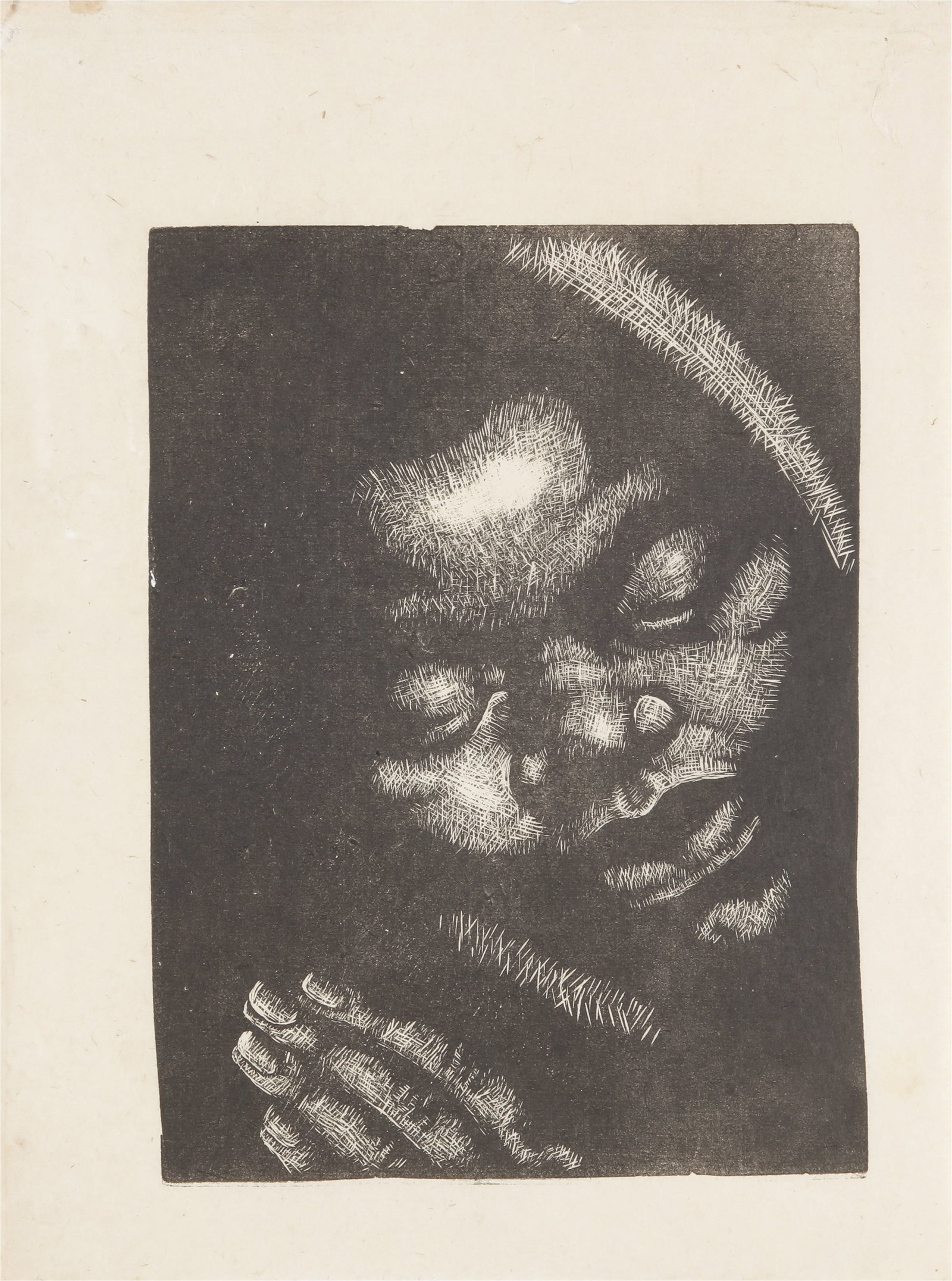 § Dame Laura Knight D.B.E. R.A. (British, 1877-1970) Sleeping: § Dame Laura Knight D.B.E. R.A. (British, 1877-1970) Sleeping ca.1928 an unsigned proof aside from the edition of 50 linocut on laid unframed ARR Dimensions:plate 33.9 x 25.4cm