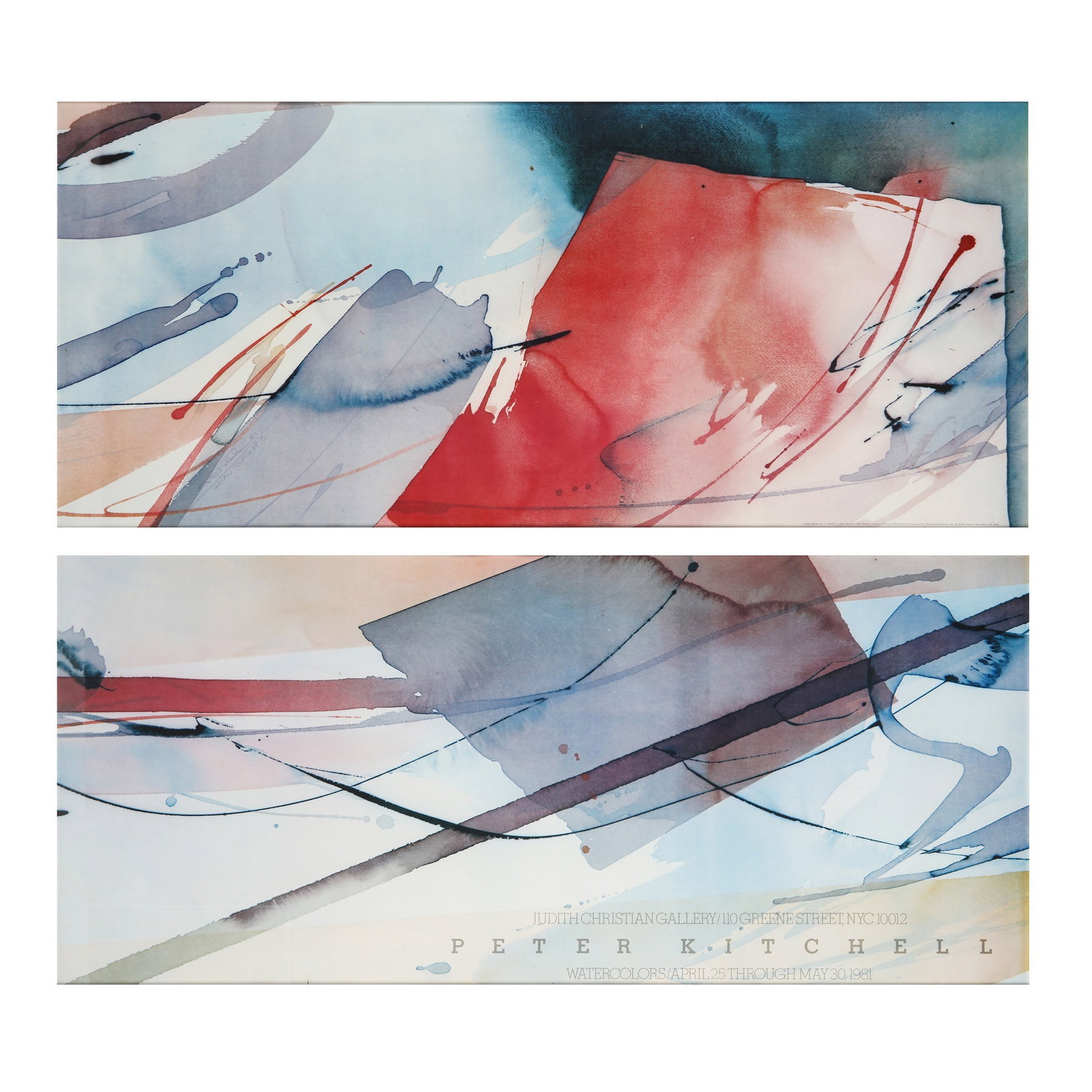 After Peter Kitchell (American, b.1950) Watercolours (poster): After Peter Kitchell (American, b.1950) Watercolours (poster) 1981 offset lithographic diptych poster in colours on wove published by Judith Christian Gallery, New York framed Dimensions:each frame