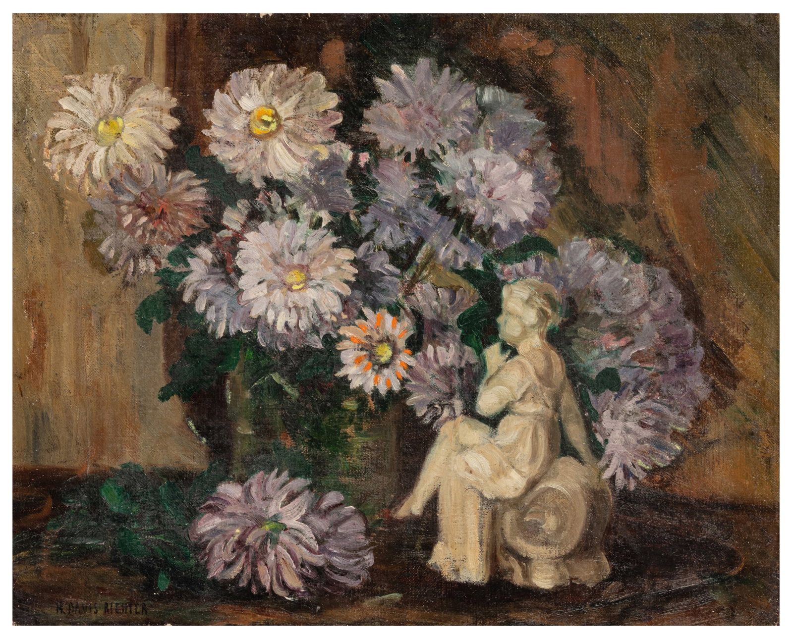 § Herbert Davis Richter (British, 1874-1955) Still life: § Herbert Davis Richter (British, 1874-1955) Still life signed 'H.DAVIS RICHTER' (lower left) oil on canvas (unframed) Dimensions:31 x 38 cm. (12 1/4 x 15 in.)