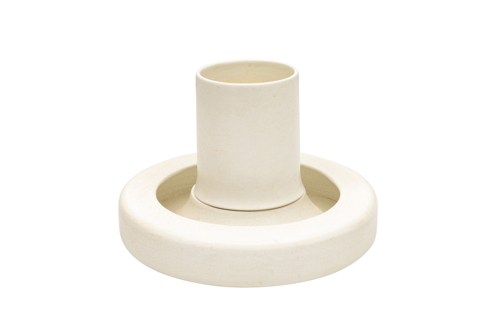Lavino, Italy Flower vase and under dish: Lavino, Italy Flower vase and under dish 1980s White ceramic Stamped 'Lavino, Made in Italy' 15cm high x 20cm wide