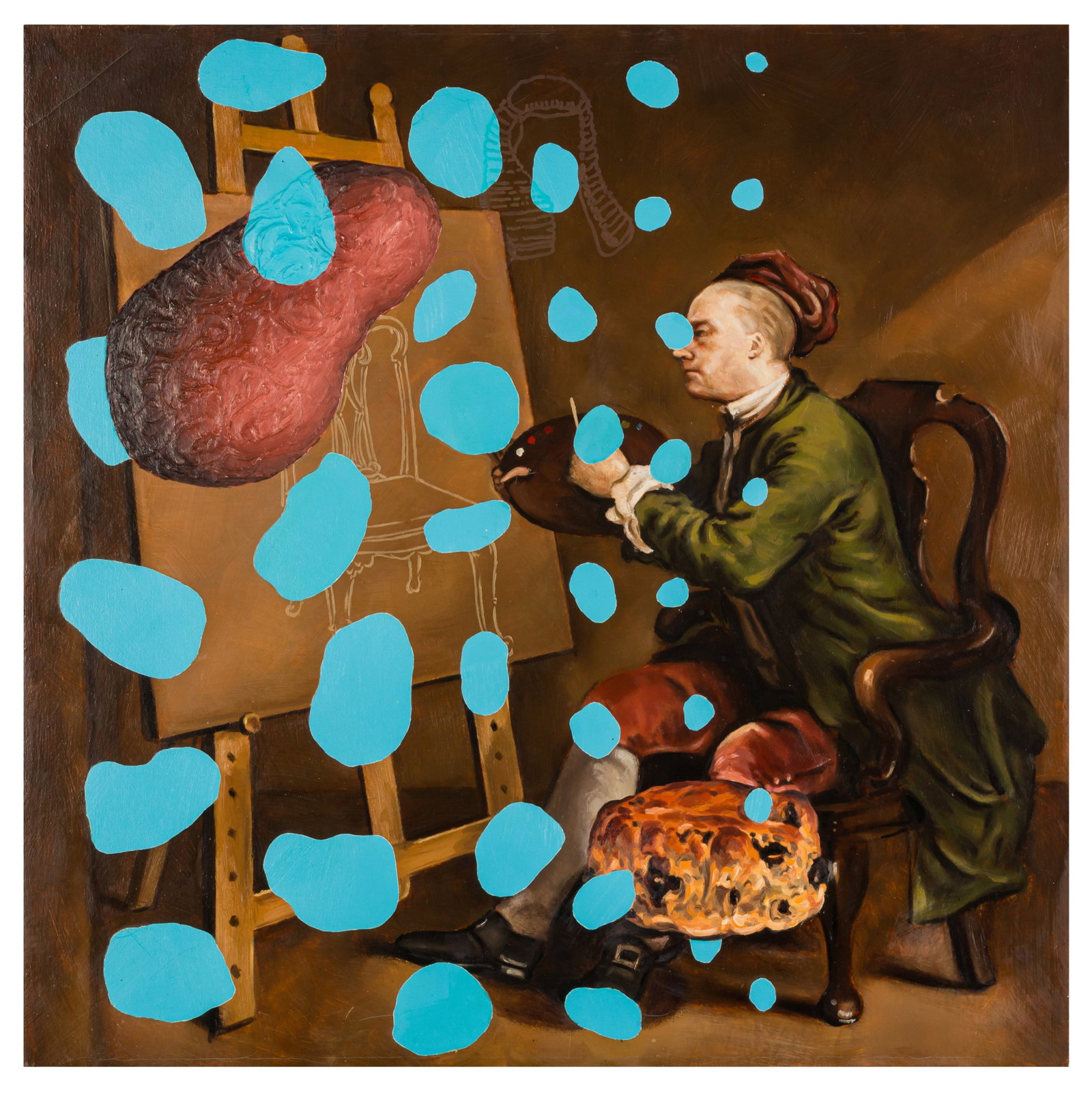§ Jason Brooks (British, b.1968) Scone Head: § Jason Brooks (British, b.1968) Scone Head signed and dated 'Jason Brooks 1992' (verso) oil on canvas Dimensions:76.3 x 76.3 cm. (30 1/4 x 30 1/4 in.)