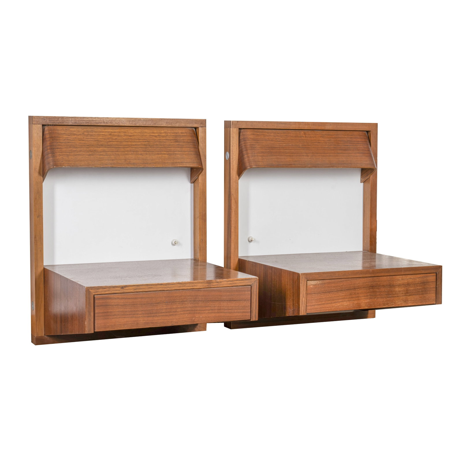 Claudio Salocchi (Italain 1934 to 2012) for Sormani, Italy Pair of bedside tables: Claudio Salocchi (Italain 1934 to 2012) for Sormani, Italy Pair of bedside tables Circa 1970s Teak, glass 50cm high x 41cm wide x 35cm deep Preview: Barley Mow Centre Provenance: From a private