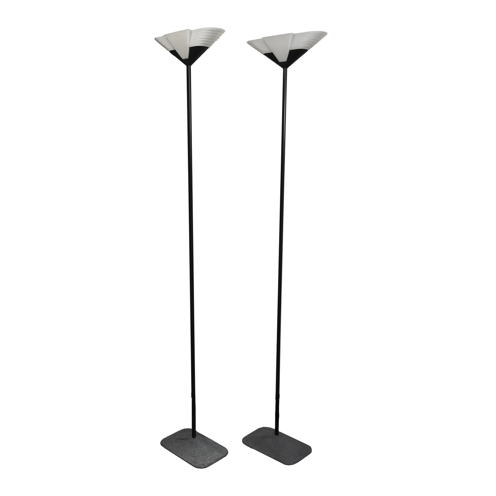 In the Manner of Arteluce, Italy Pair of Art Deco Style Standard Lamps: In the Manner of Arteluce, Italy Pair of Art Deco Style Standard Lamps Late 20th Century Coated metal, plastic, glass Unmarked 85cm high