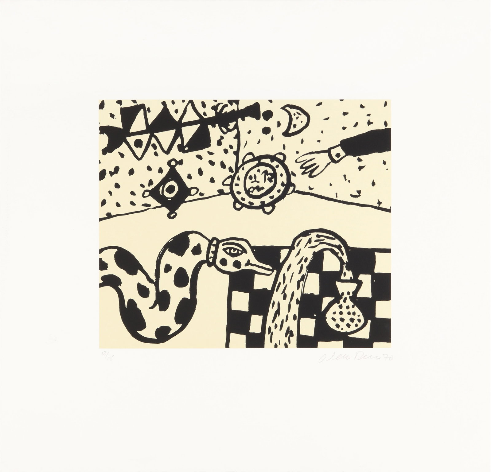 § Alan Davie C.B.E. R.A. (British, 1920-2014) Untitled: § Alan Davie C.B.E. R.A. (British, 1920-2014) Untitled 1978 signed, dated and numbered 13/15 in pencil lithograph in colours on wove unframed ARR Dimensions:sheet 49 x 51cm