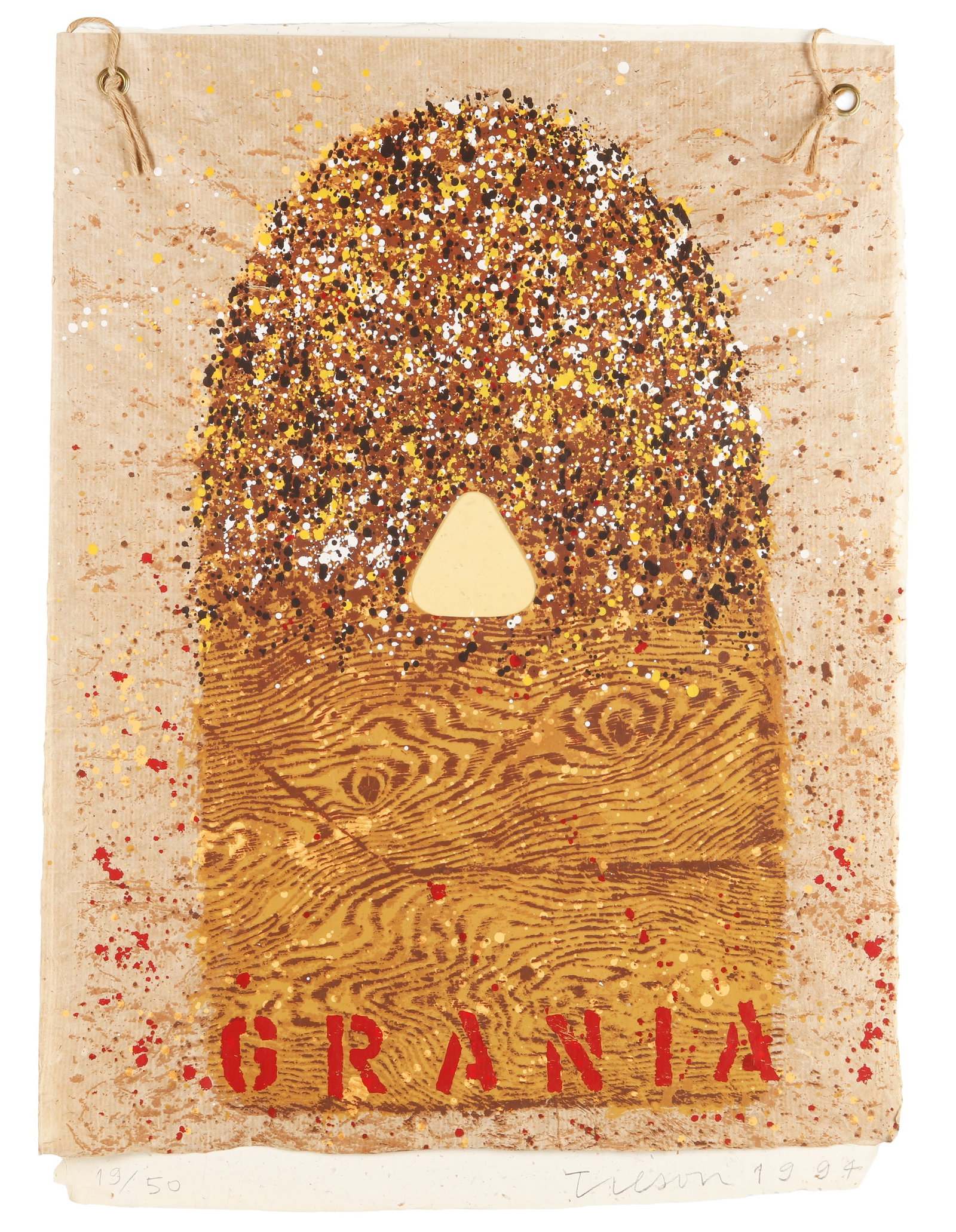 § Joe Tilson R.A. (British, 1928-2023) Grania: § Joe Tilson R.A. (British, 1928-2023) Grania 1994 signed, dated and numbered 19/50 in pencil screenprint in colours on two sheets of wove tied with hessian string from The 1994 Royal College of