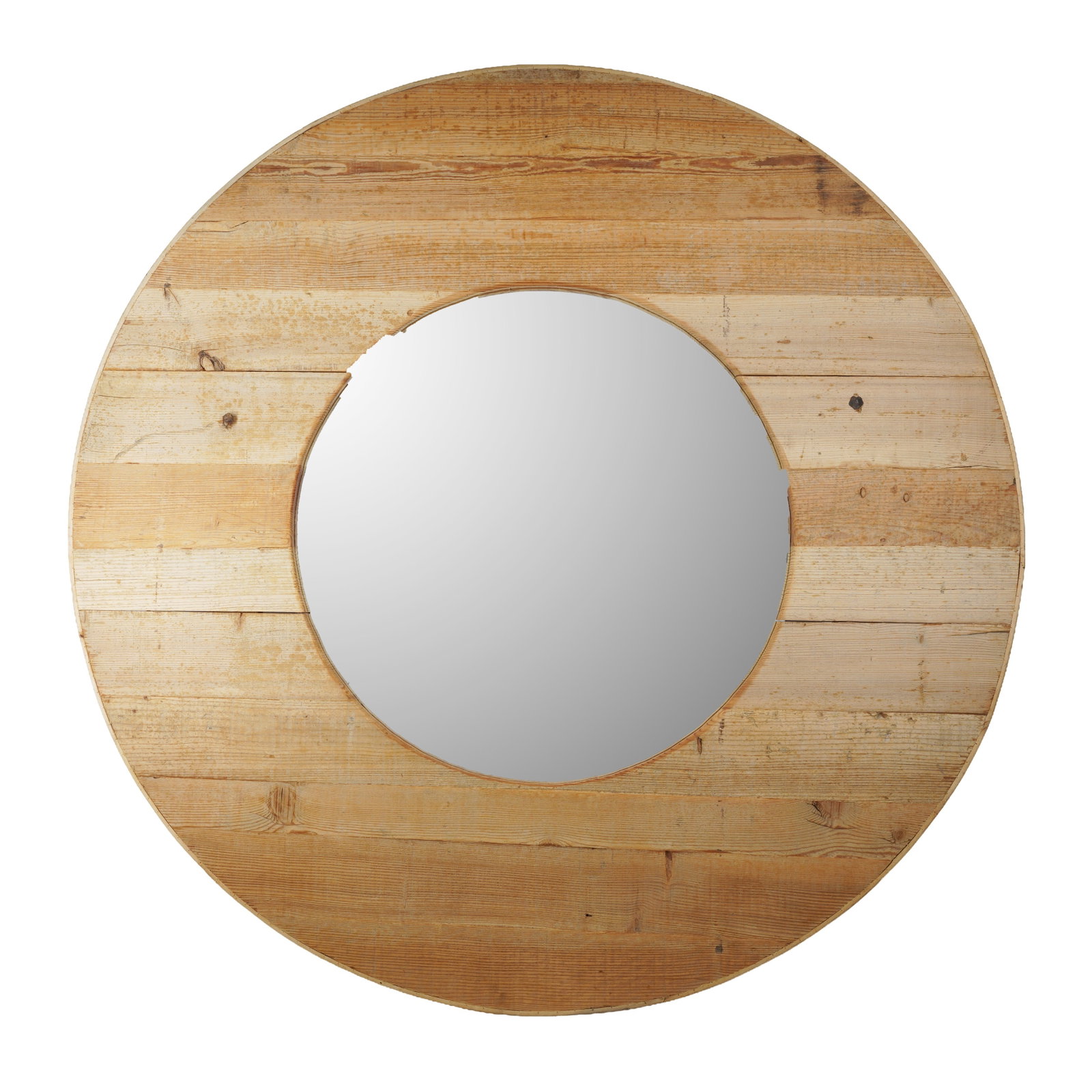 Contemporary, Britain Large circular wall mirror: Contemporary, Britain Large circular wall mirror 2000s Beech wood, mirrored plate