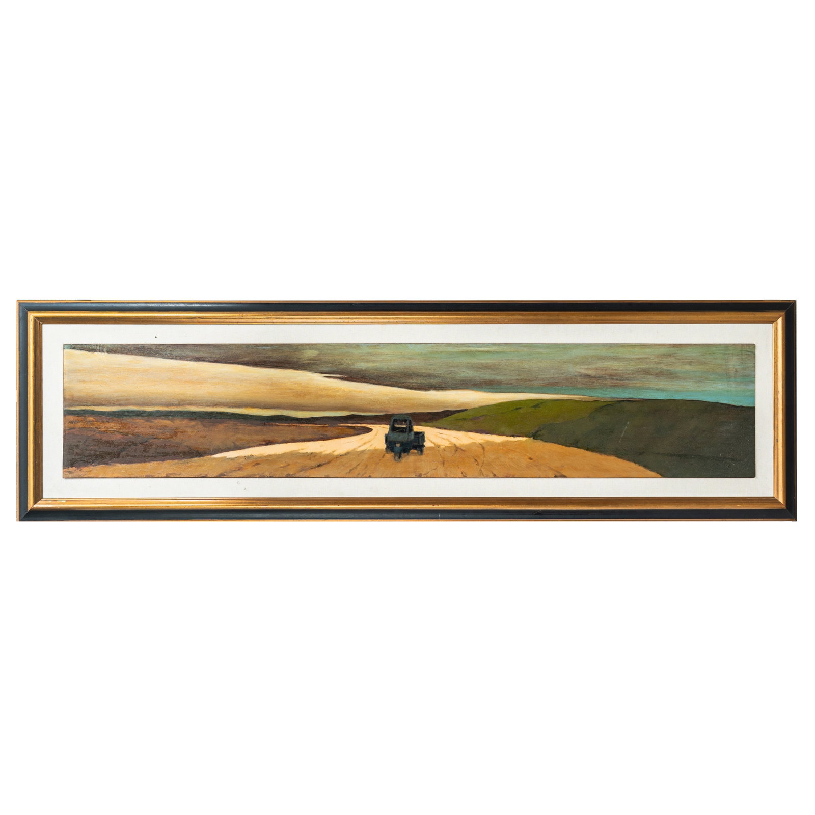 Andrea Cresti (Italian, b.1938) Stradina in Valdorcia: Andrea Cresti (Italian, b.1938) Stradina in Valdorcia signed verso oil on wood framed Dimensions:25 x 133cm Provenance: From a private Italian collection Notes: Born in Rome in 1938, Andrea Cresti