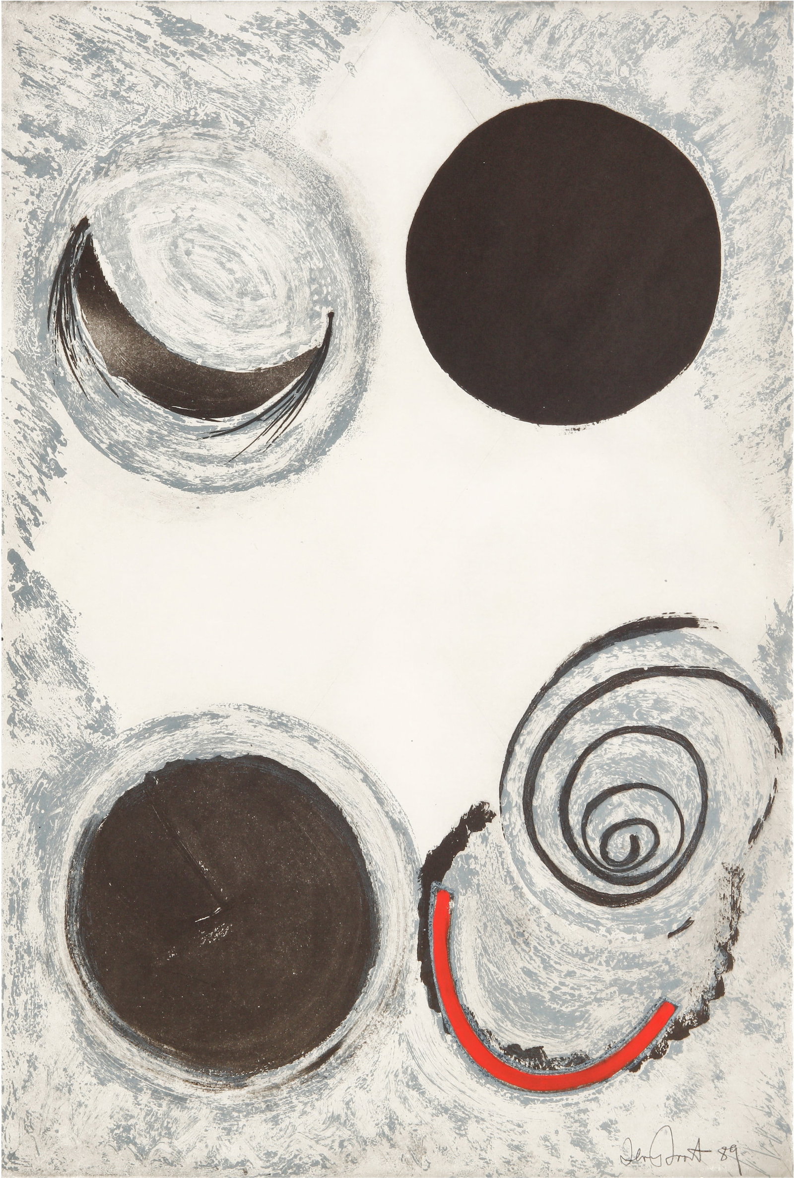 § Sir Terry Frost R.A. (British 1915-2003) Cancion De Jinete: § Sir Terry Frost R.A. (British 1915-2003) Cancion De Jinete 1989 signed and dated in pencil a proof aside of the edition of 75 etching with hand colouring in red gouache on wove from The Lorca