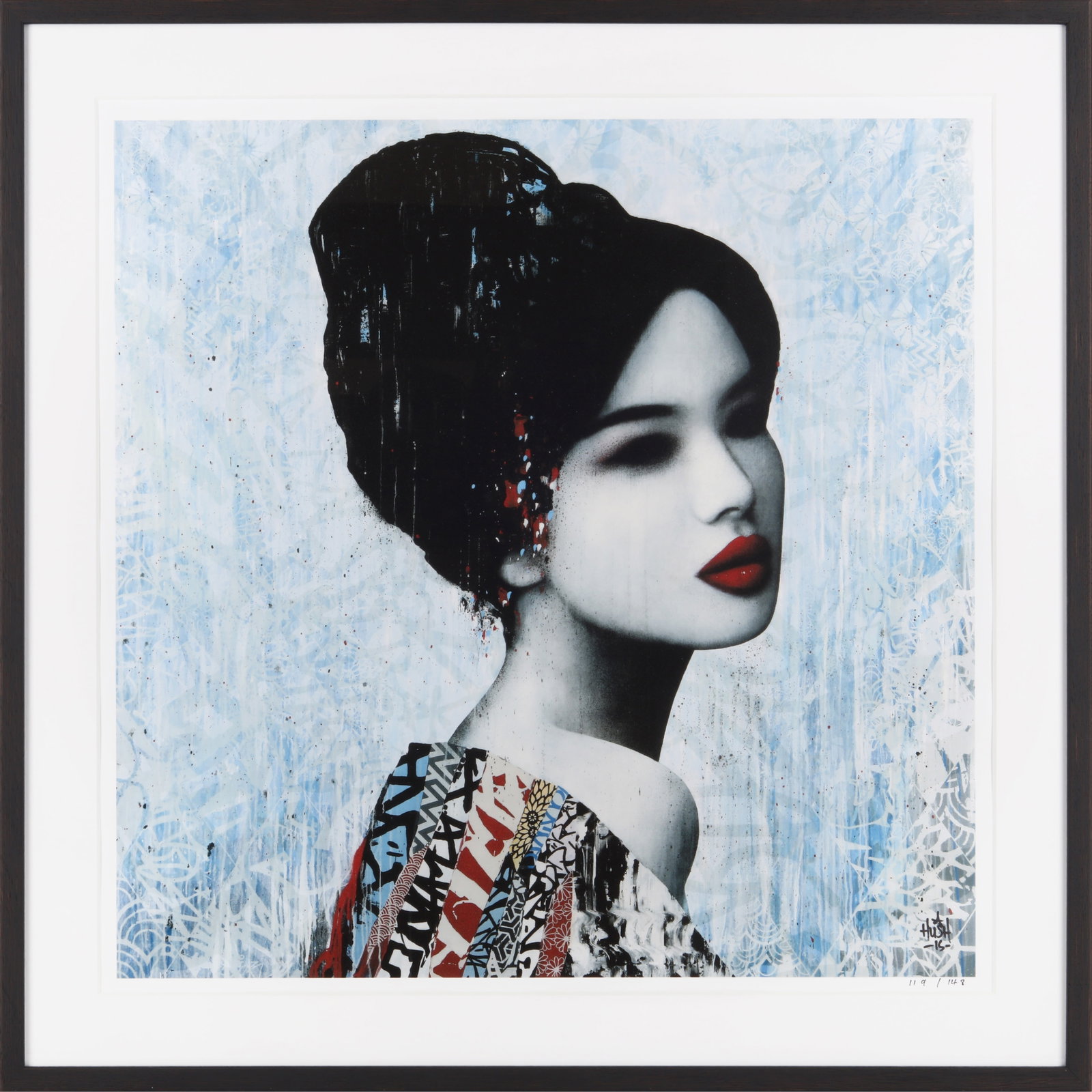 § Hush (British, b.1973) Fade: § Hush (British, b.1973) Fade 2015 signed, dated and numbered 119/148 in black pen screenprint in colours on wove published by One Thirty 3, Newcastle framed ARR Dimensions:image 52 x 52.5cm