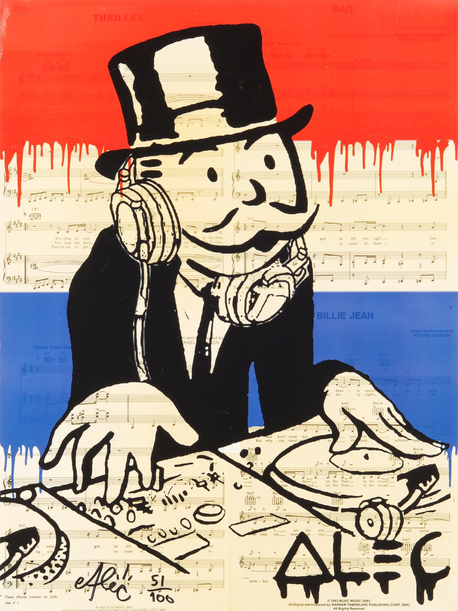 Alec Monopoly (American, b.1986) DJ Money: Alec Monopoly (American, b.1986) DJ Money signed and numbered 51/100 digital print in colours on wove unframed Dimensions:sheet 60.5 x 45.5cm