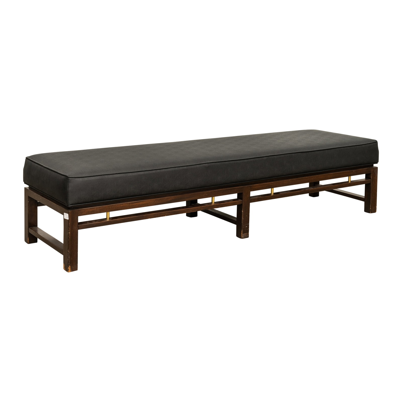 Edward J Wormley (American 1902-1995) for Dunbar Bench: Edward J Wormley (American 1902-1995) for Dunbar Bench Circa 1960 Mahogany, brass, textured faux leather upholstery 21cm high x 167cm wide x 45cm deep Provenance: From the personal collection of Stell